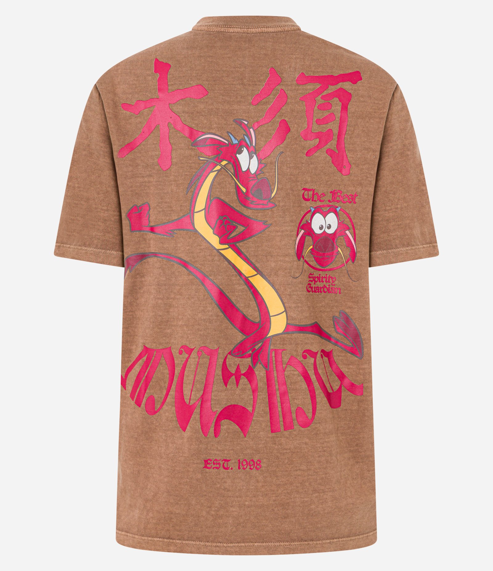 Camiseta T-shirt em Algodão com Estampa Mushu de Mulan Marrom 8