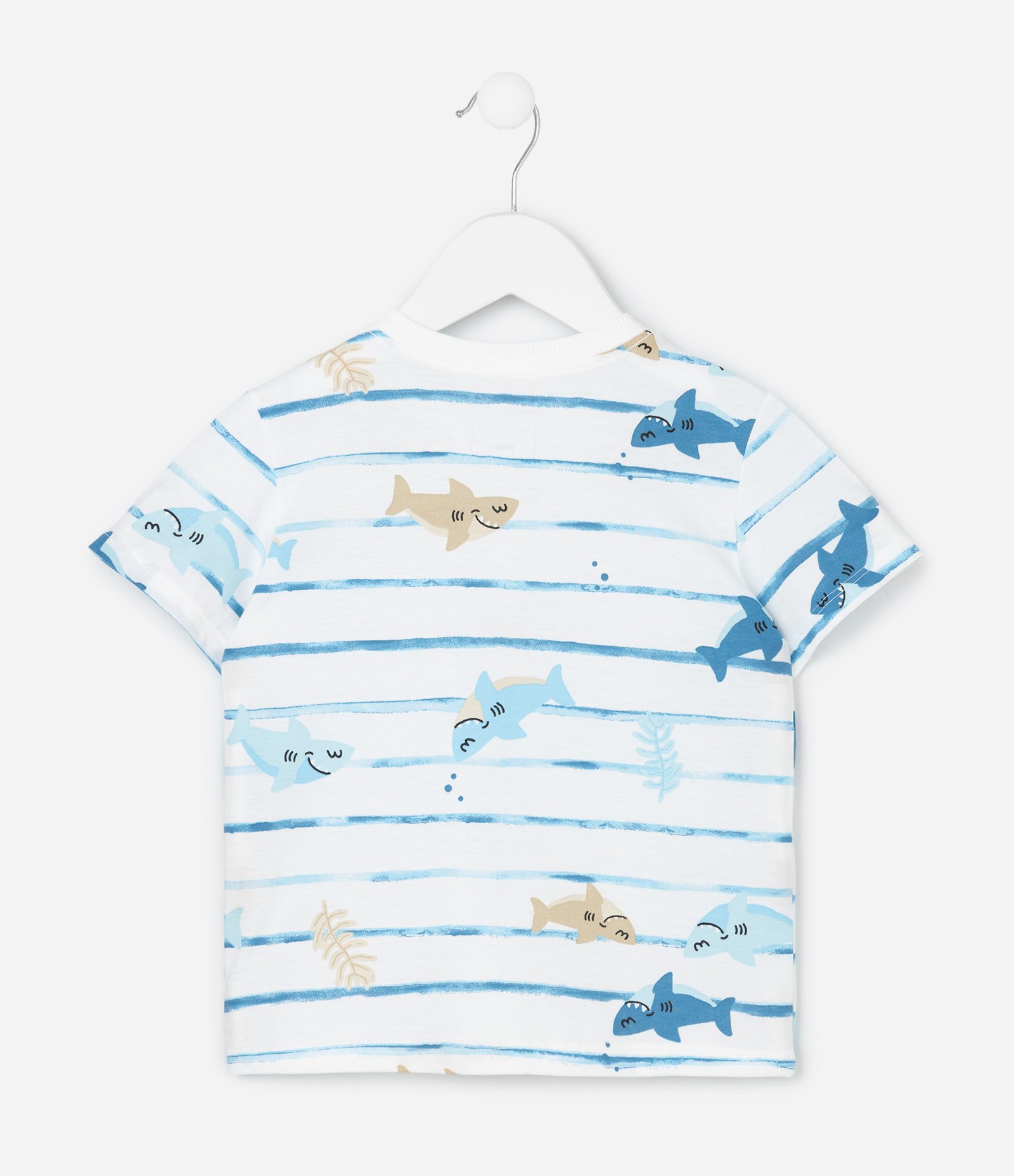 Camiseta Infantil com Estampa de Listras Fundo do Mar - Tam 1 a 6 Anos Branco/Azul 3