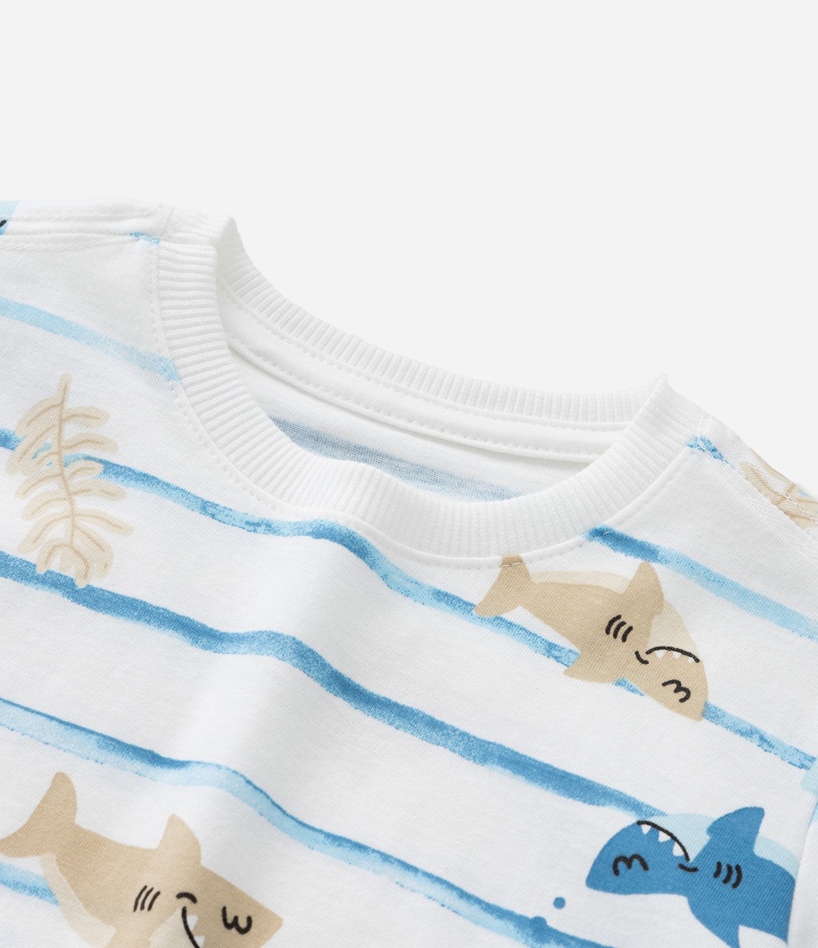 Camiseta Infantil com Estampa de Listras Fundo do Mar - Tam 1 a 6 Anos Branco/Azul 5