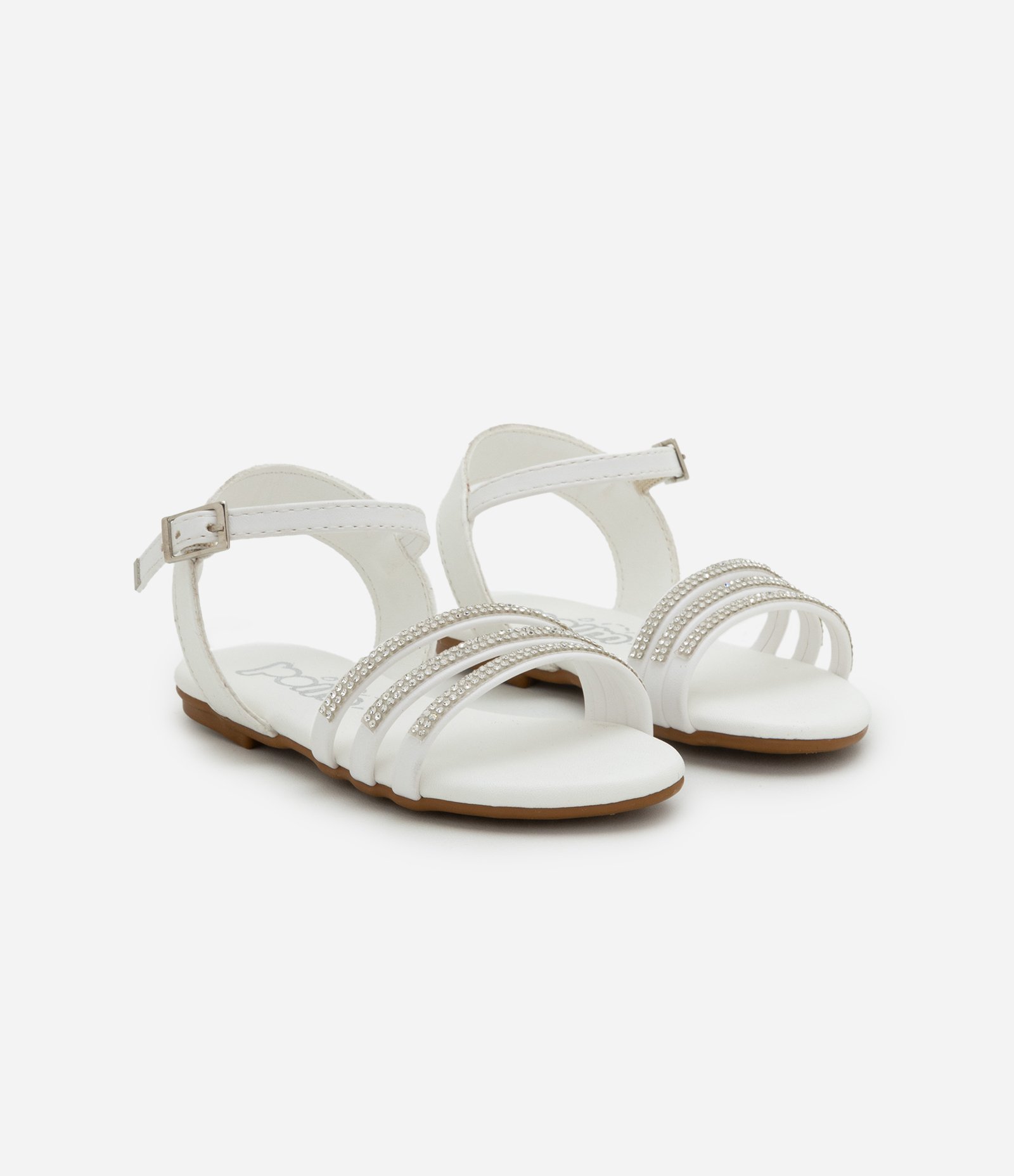 Sandália Infantil de Tiras com Strass - Tam 20 ao 24 Branco 1