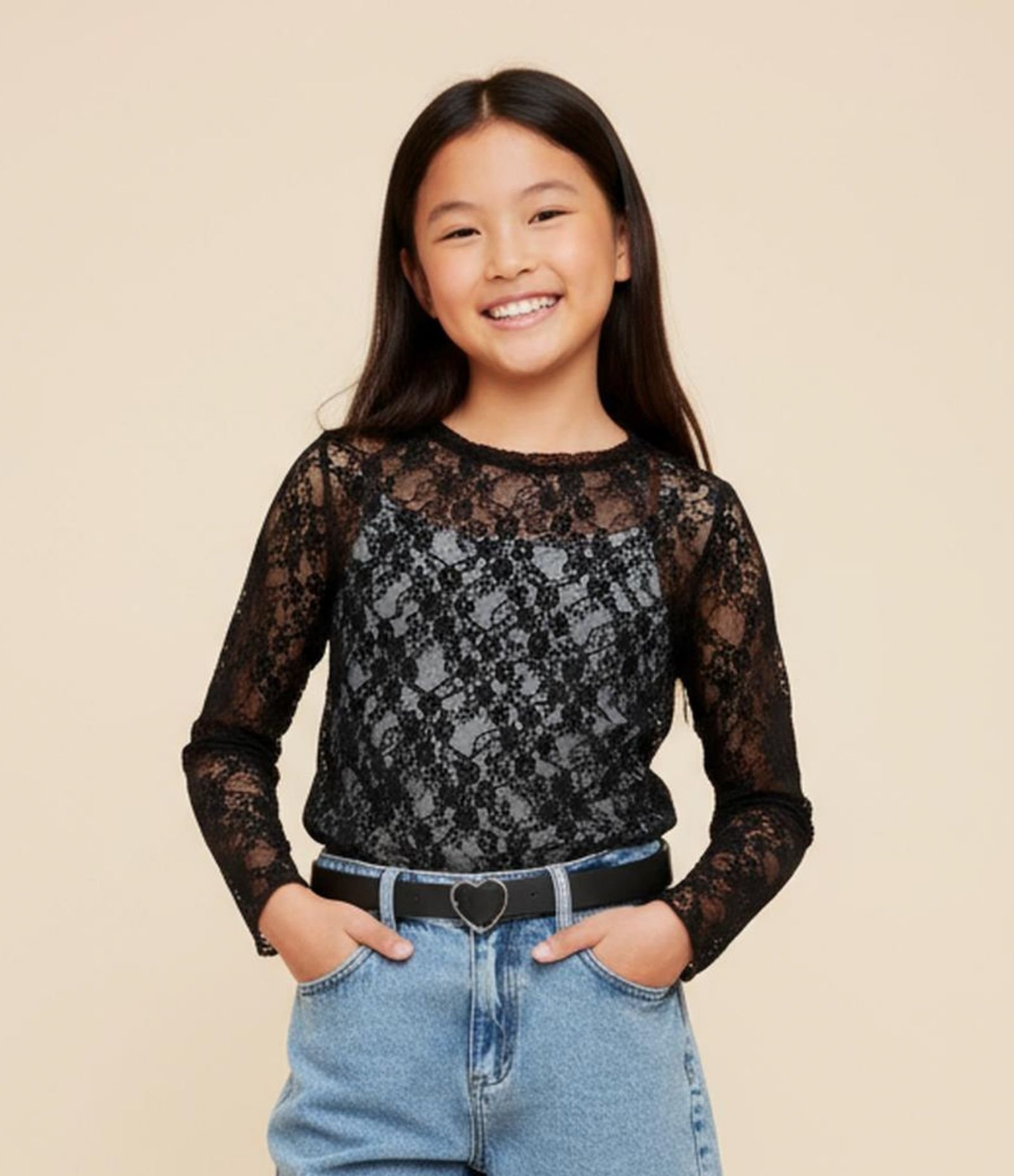 Blusa Infantil em Tule Rendado - Tam 7 a 14 Anos Preto 1