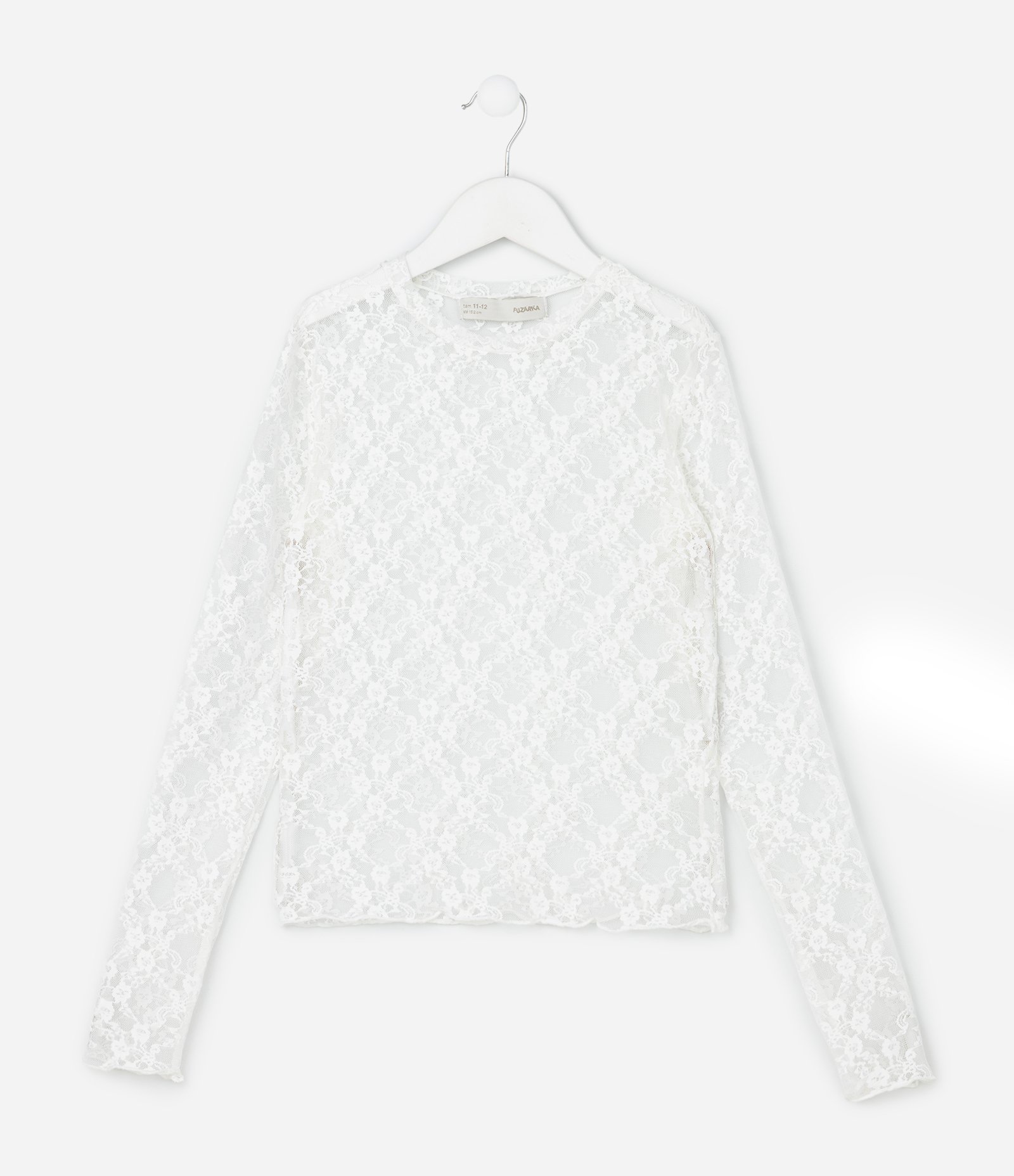Blusa Infantil em Tule Rendado - Tam 7 a 14 Anos Branco 2
