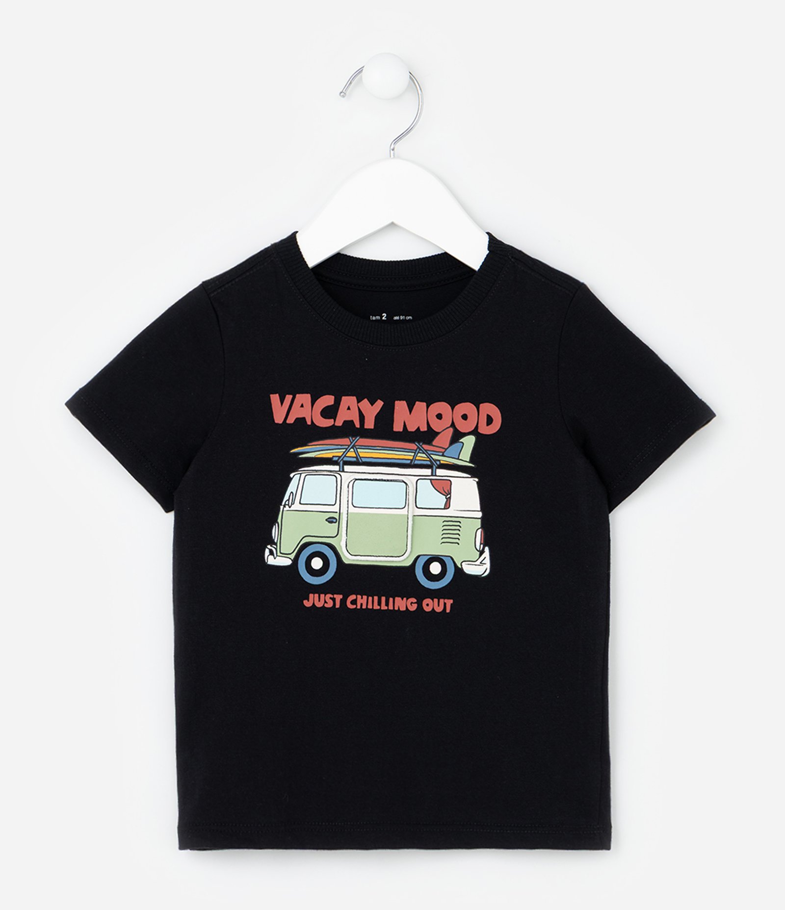 Camiseta Infantil com Estampa de Kombi - Tam 1 a 6 Anos Preto 1