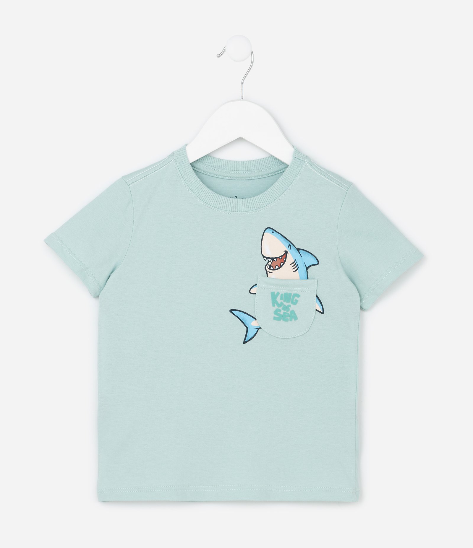 Camiseta Infantil com Bolso Estampado de Tubarão - Tam 1 a 6 Anos Verde 1