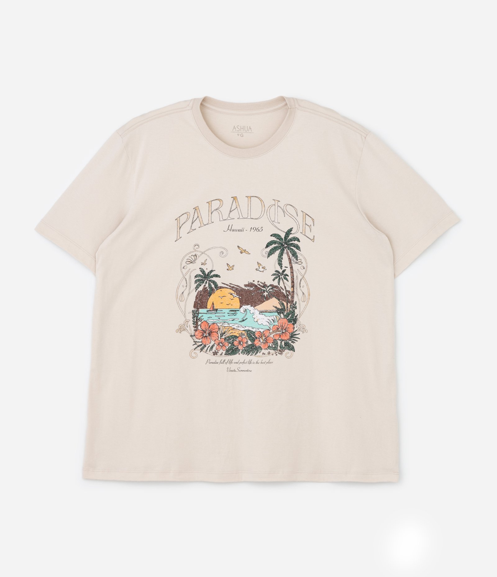 Camiseta Alongada em Algodão com Estampa Paradise Curve & Plus Size Bege 4