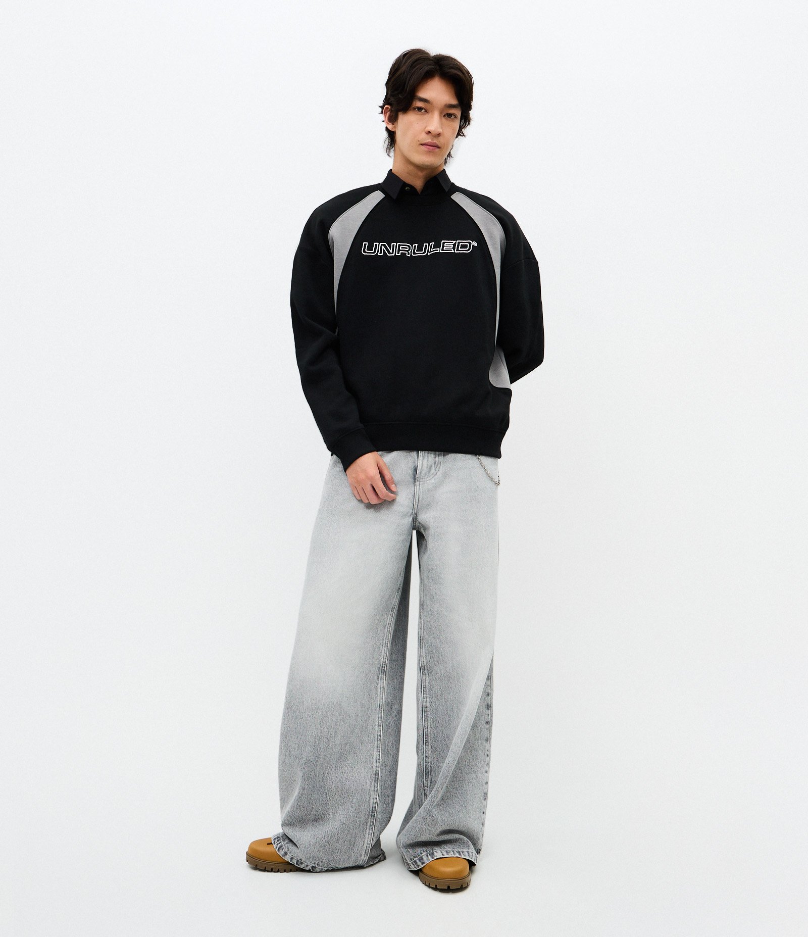 Casaco Masculino Moletom Unruled com Painéis Contrastantes Preto 2