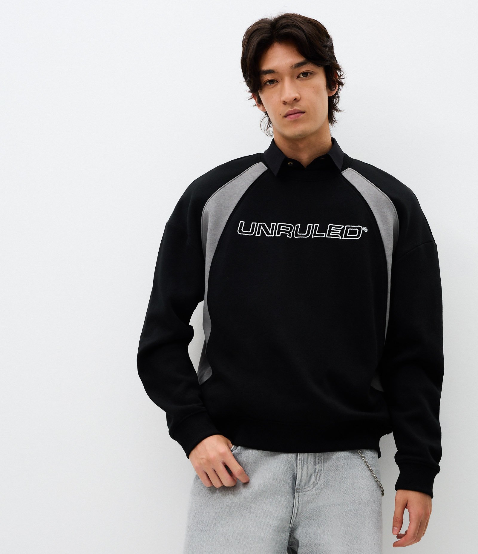 Casaco Masculino Moletom Unruled com Painéis Contrastantes Preto 3