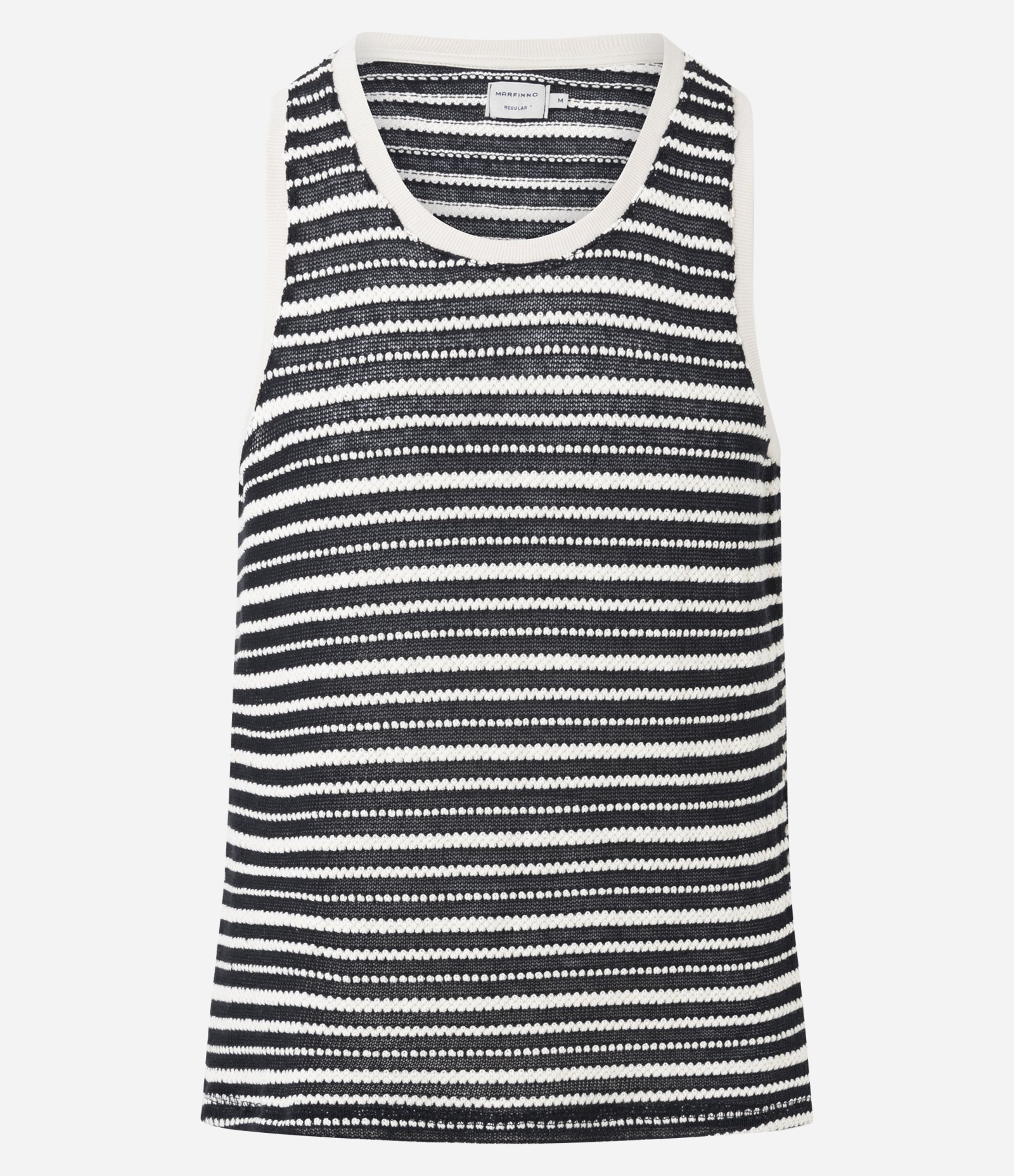 Regata Regular em Algodão com Efeito Crochê Texturizado com Listras Branco 1