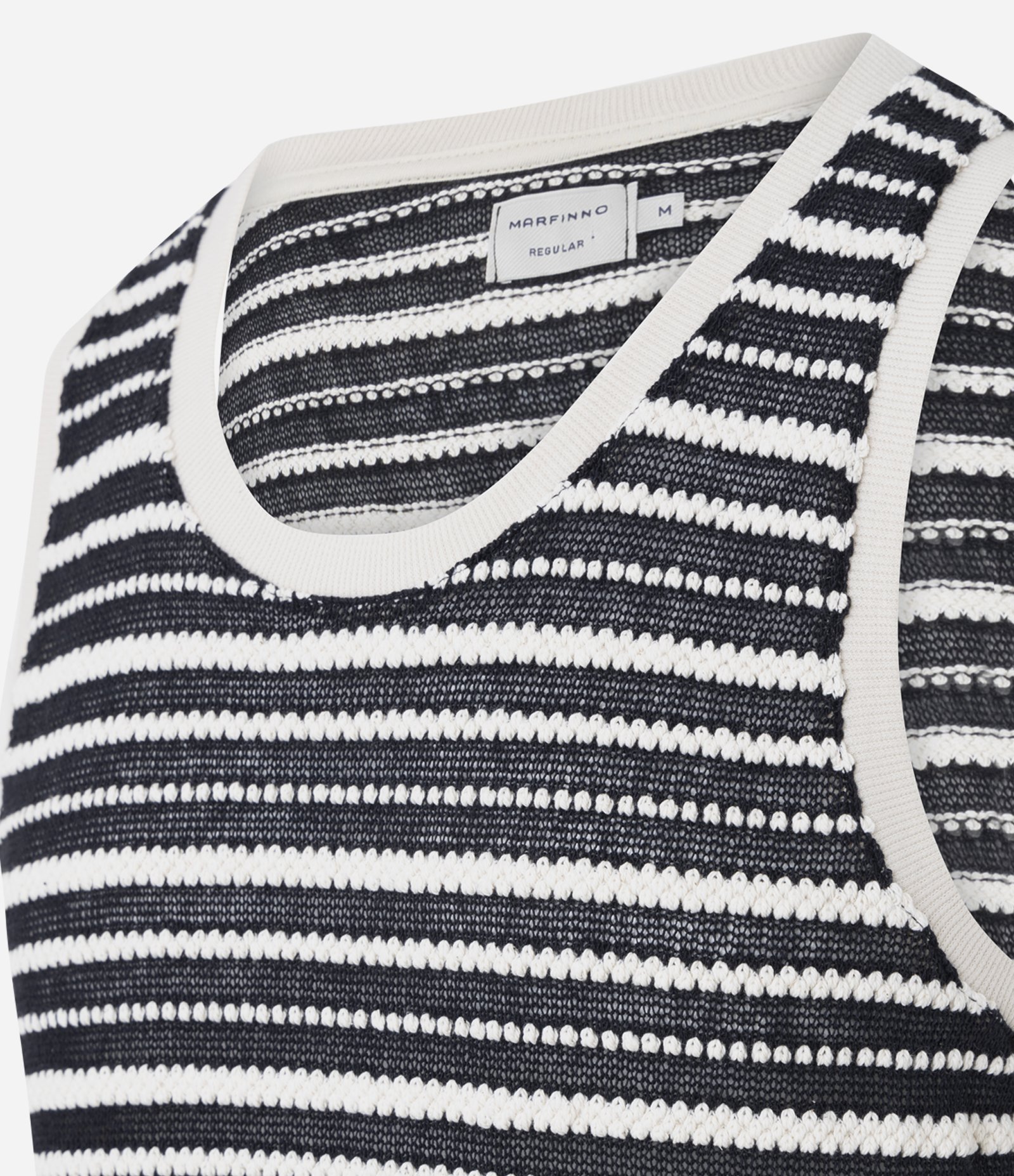 Regata Regular em Algodão com Efeito Crochê Texturizado com Listras Branco 2