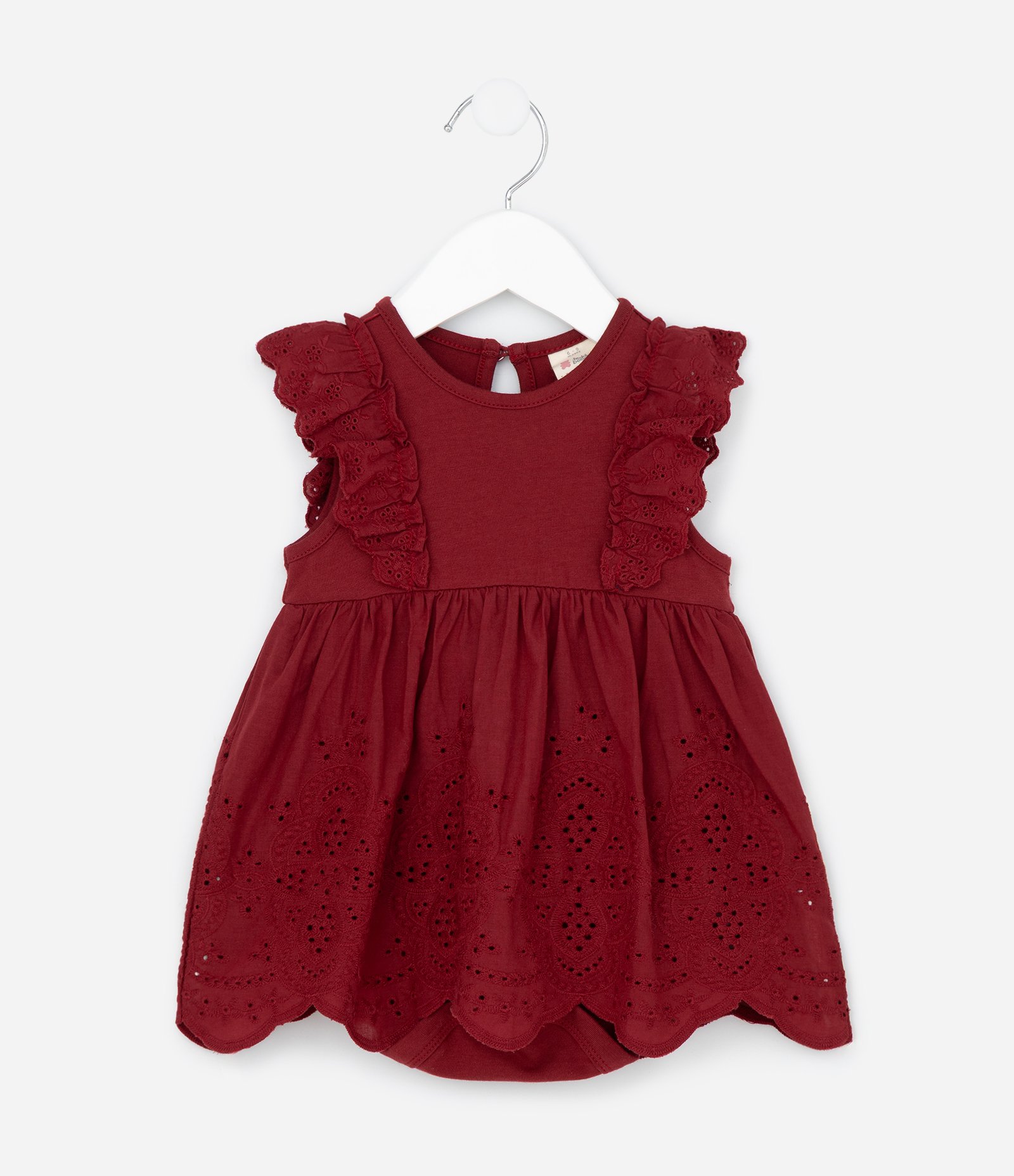 Vestido Body Infantil com Babado Broderie - Tam 0 a 18 meses Vermelho 1