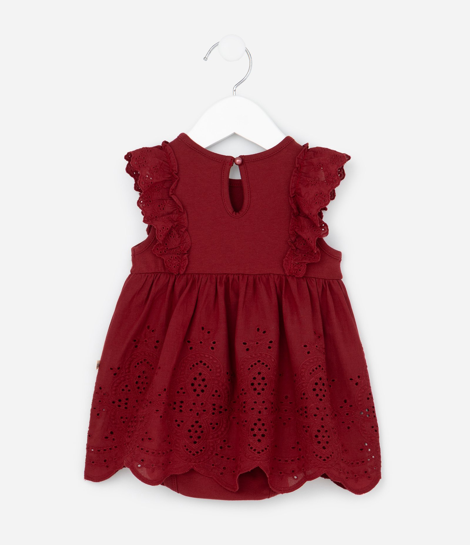 Vestido Body Infantil com Babado Broderie - Tam 0 a 18 meses Vermelho 2