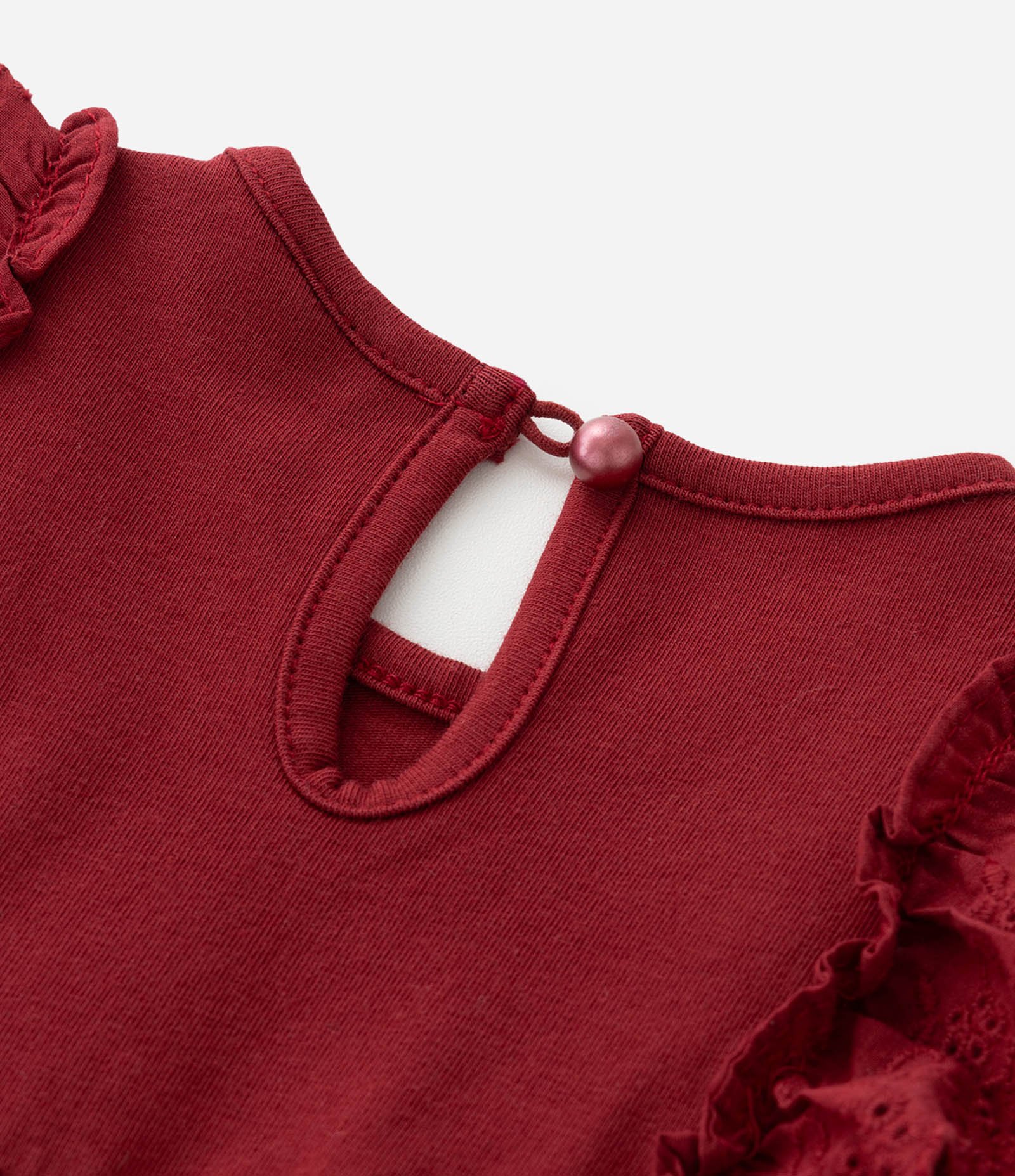 Vestido Body Infantil com Babado Broderie - Tam 0 a 18 meses Vermelho 4