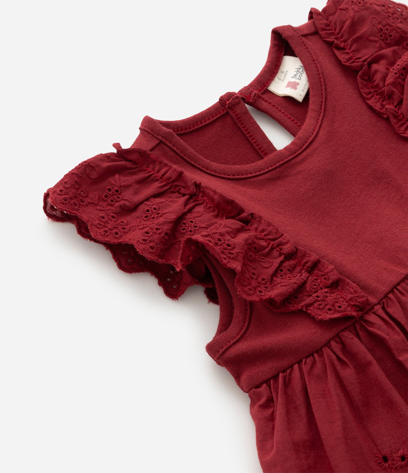 Vestido Body Infantil com Babado Broderie - Tam 0 a 18 meses Vermelho 5