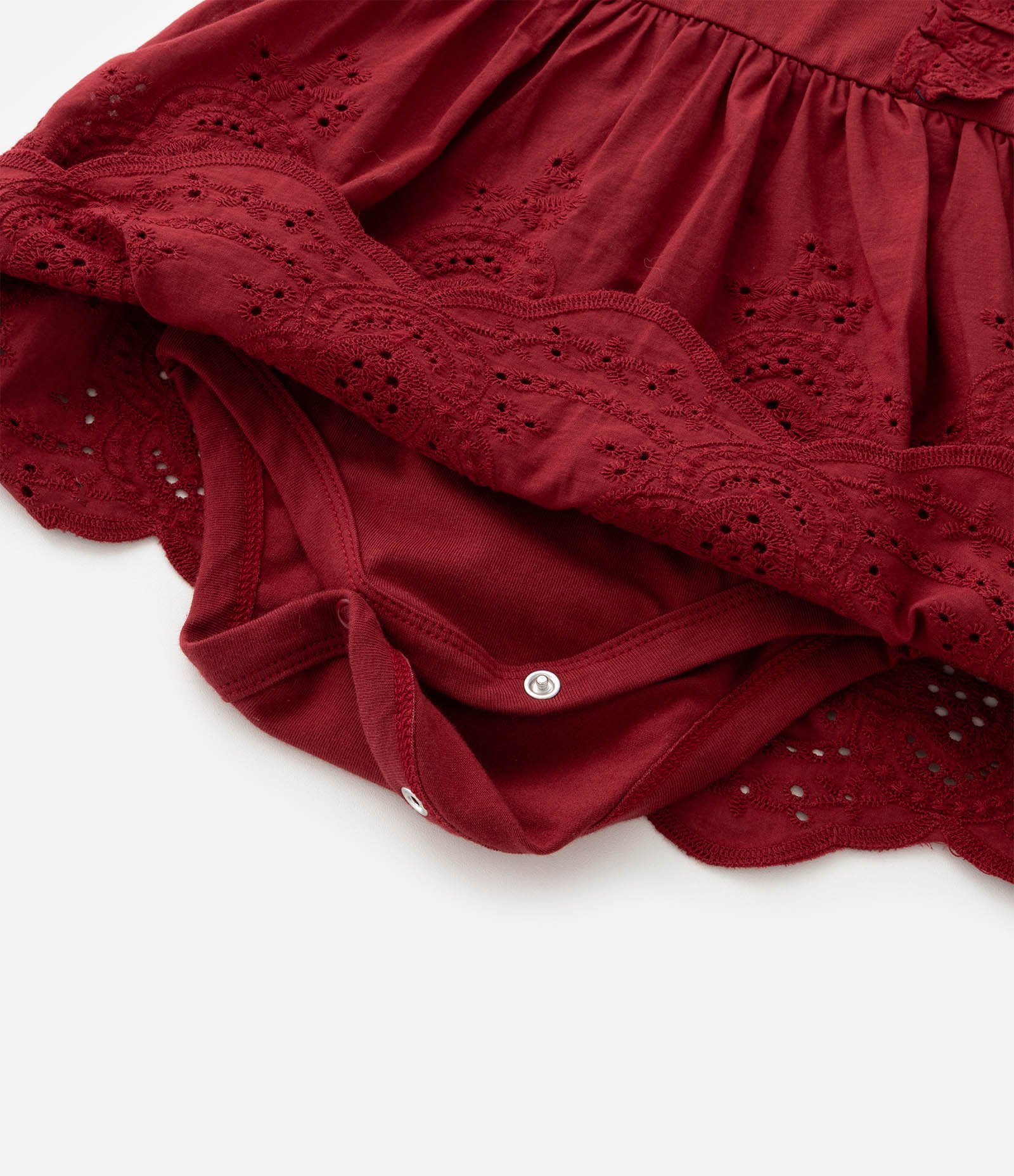 Vestido Body Infantil com Babado Broderie - Tam 0 a 18 meses Vermelho 6