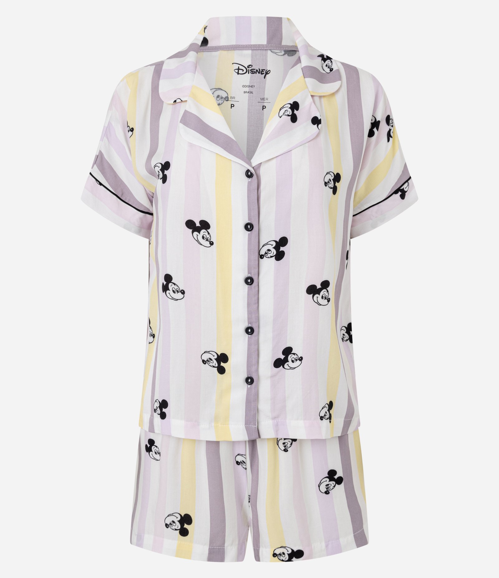 Pijama Short Doll Americano em Viscose com Estampa Listrada e Mickey Roxo 4