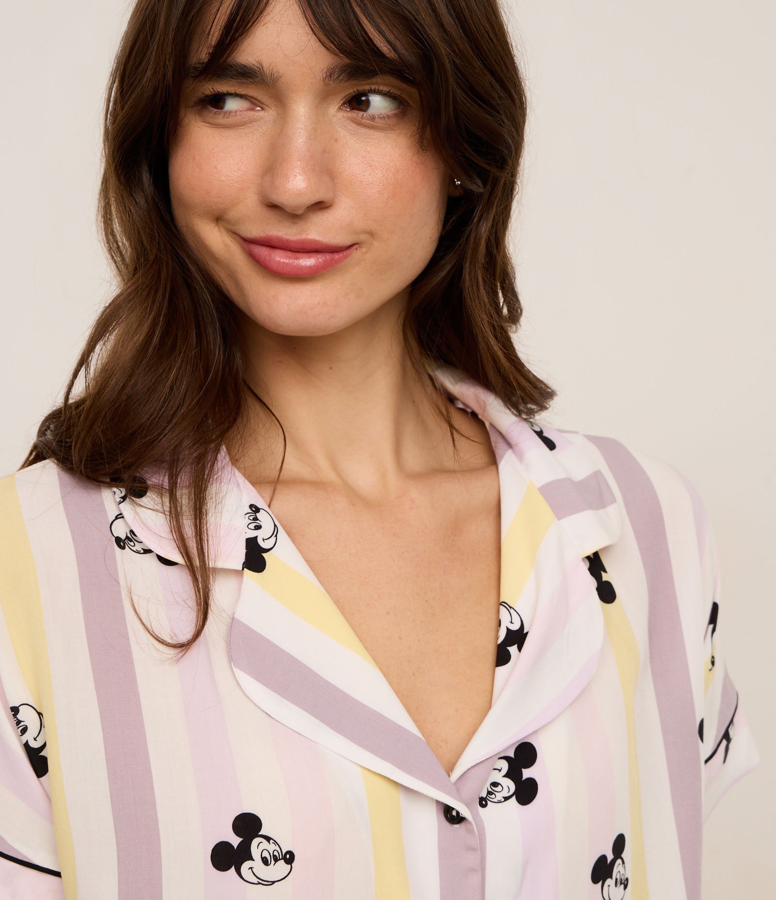 Pijama Short Doll Americano em Viscose com Estampa Listrada e Mickey Roxo 2