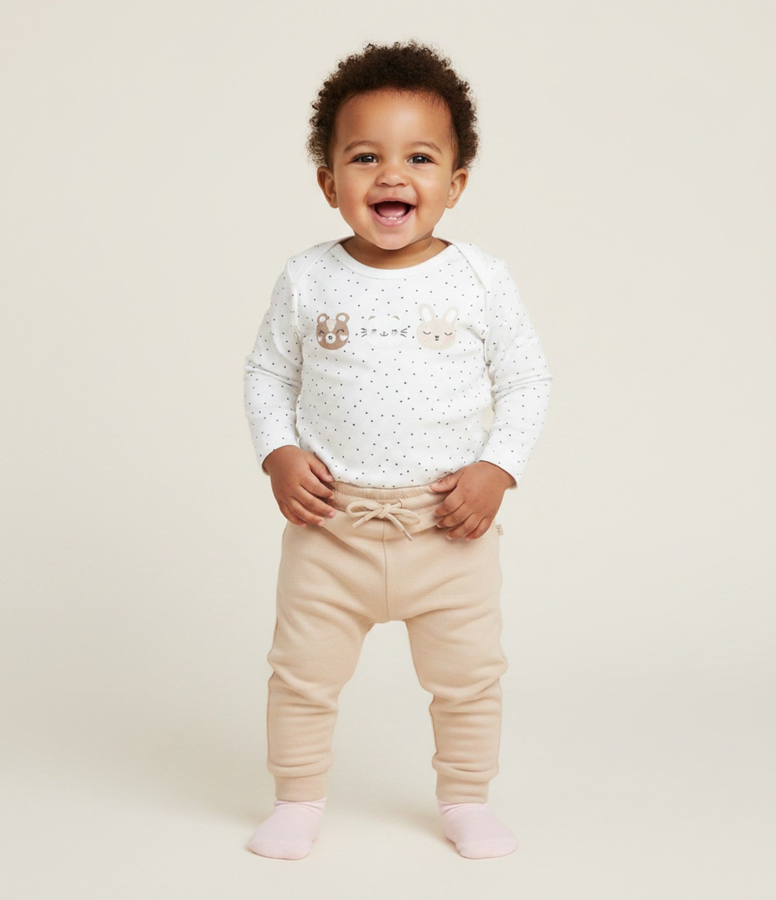 Calça Bebê Jogger em Modal - Tam RN a 18 Meses Bege 1