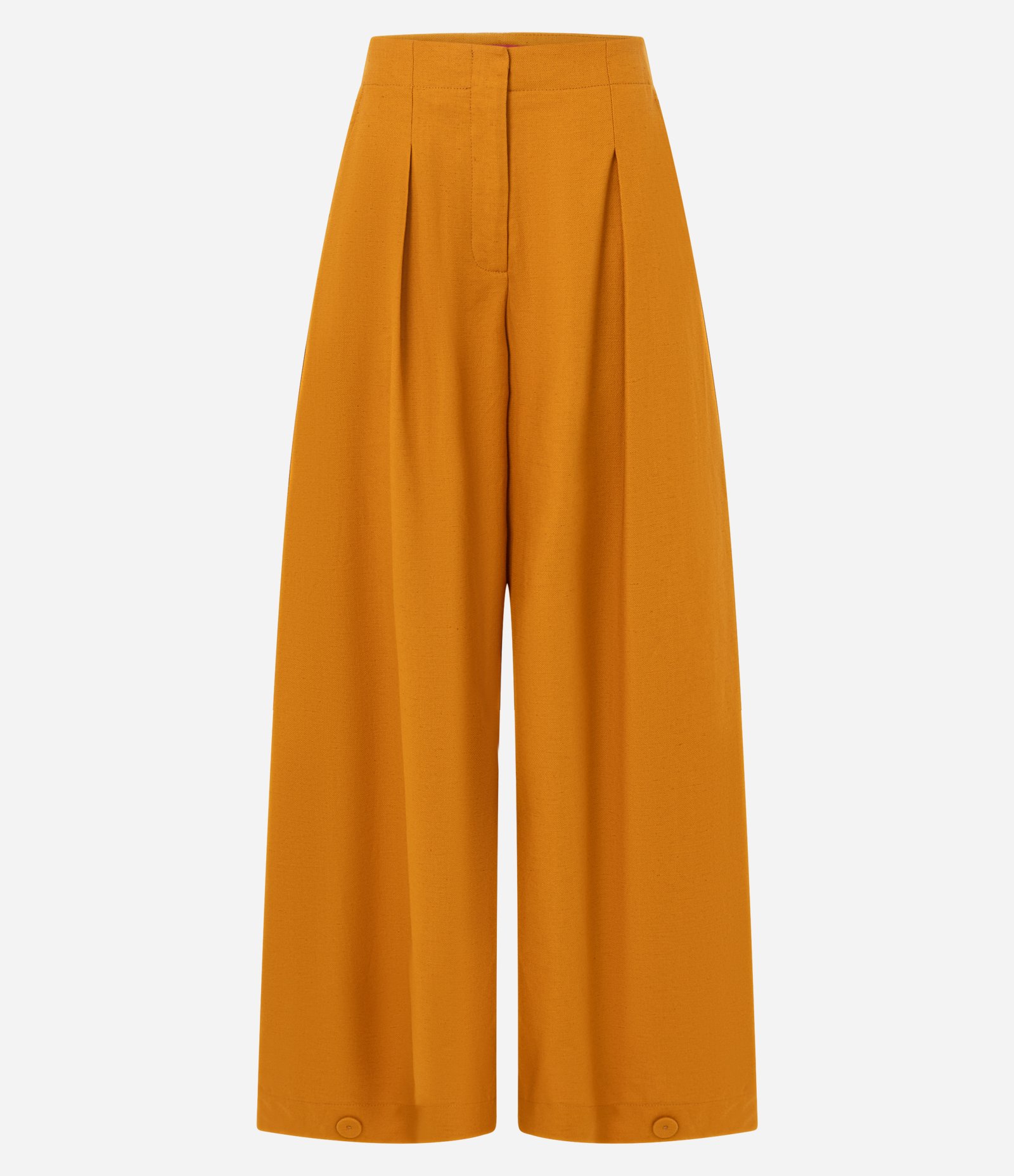 Calça em Algodão com Linho com Prega Ampla e Barra Larga Amarelo 9