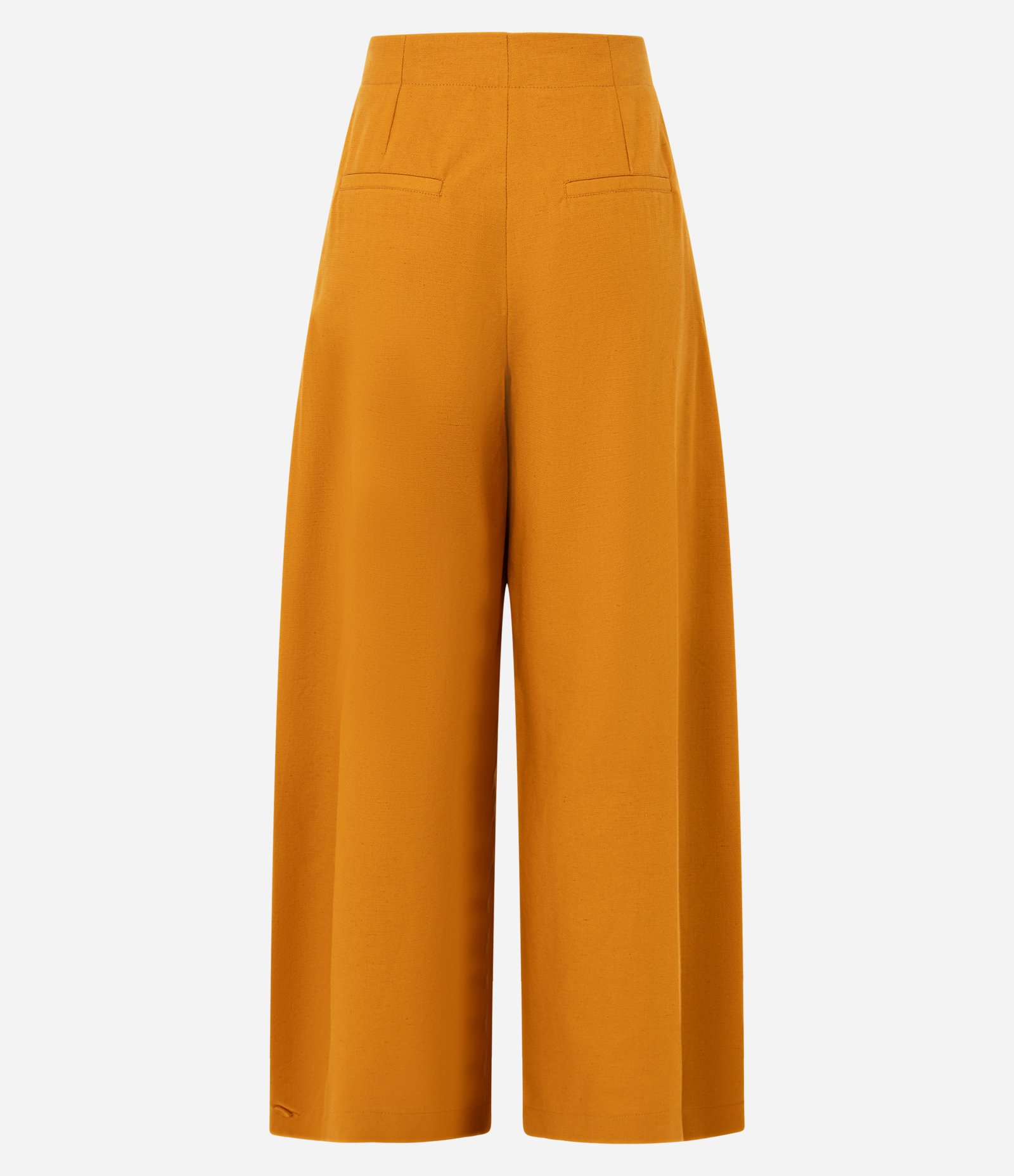 Calça em Algodão com Linho com Prega Ampla e Barra Larga Amarelo 10