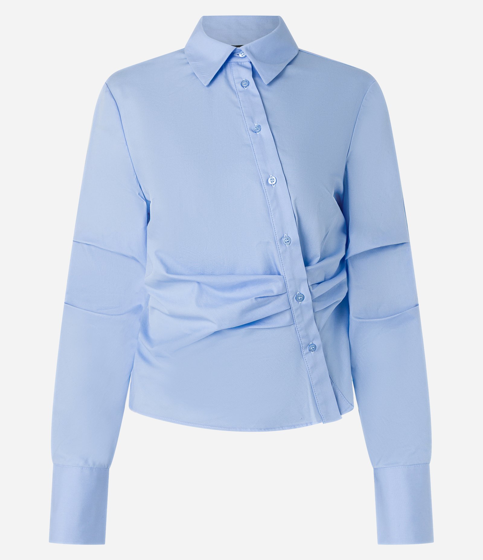 Camisa em Tricoline com Fechamento Frontal Assimétrico e Pregas Azul 6