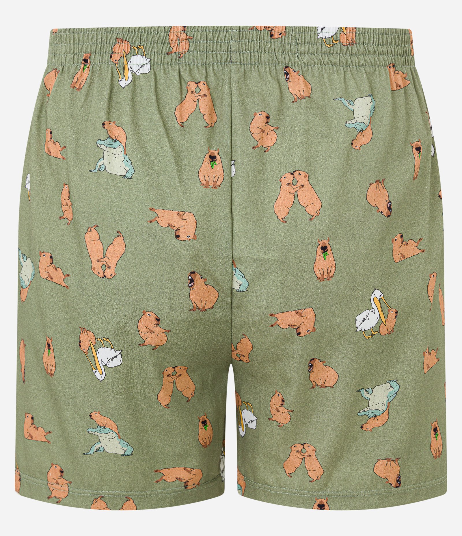 Cueca Samba Canção em Tricoline com Estampa de Capivara Verde 2