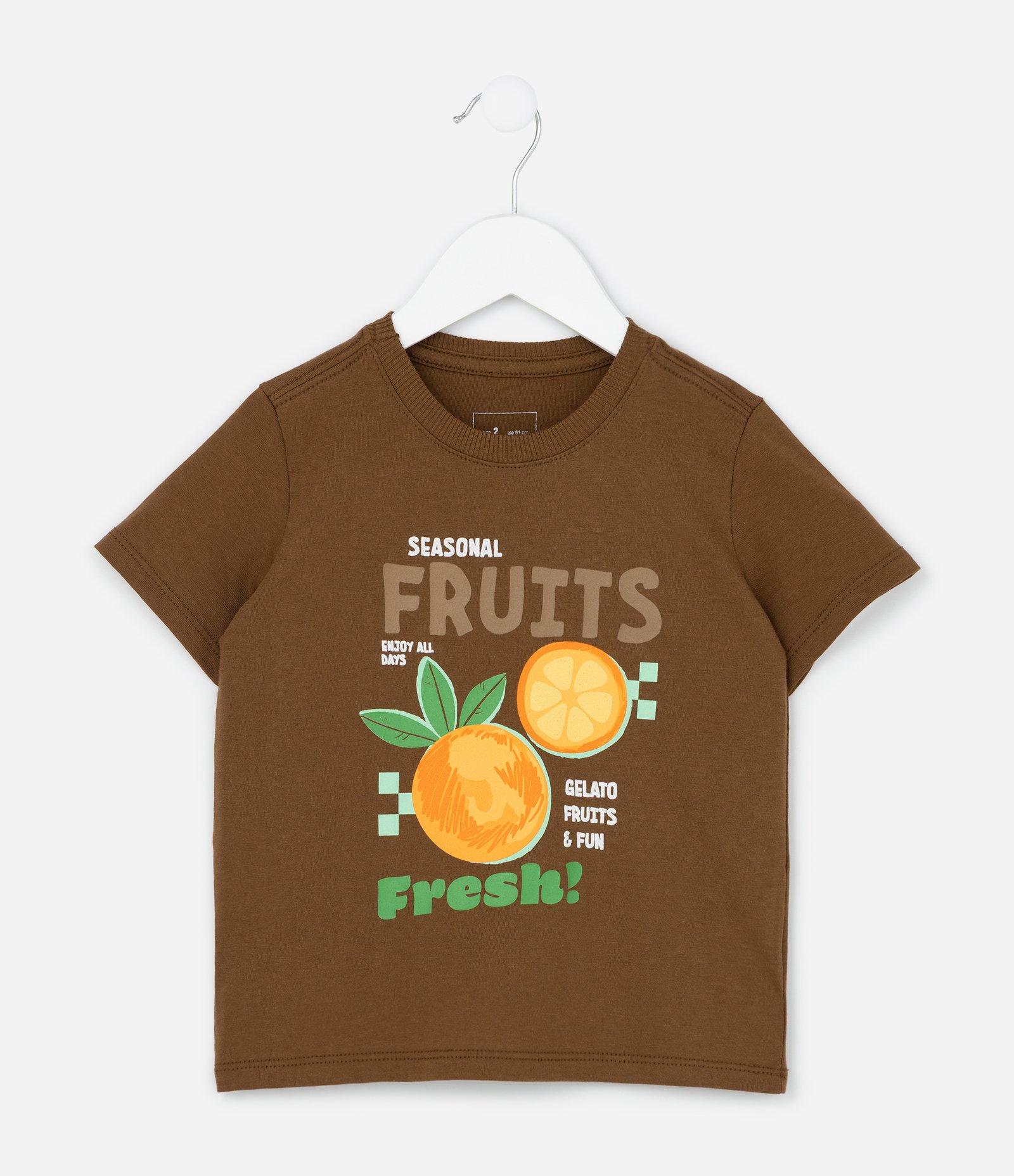 Camiseta Infantil com Estampa de Laranja - Tam 1 a 6 Anos Marrom 1