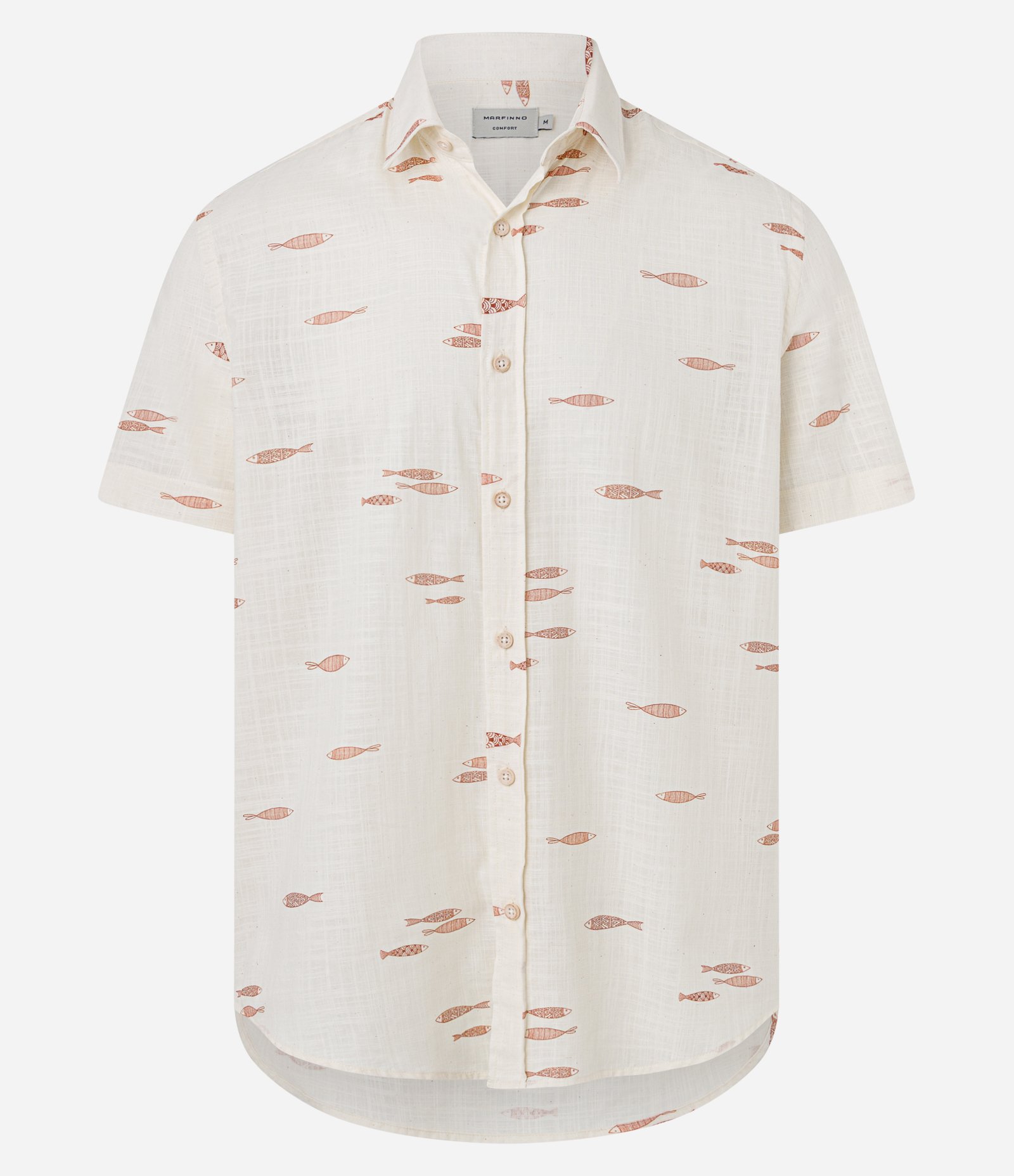 Camisa Comfort em algodão com Estampa Espinha de Peixe Branco 1