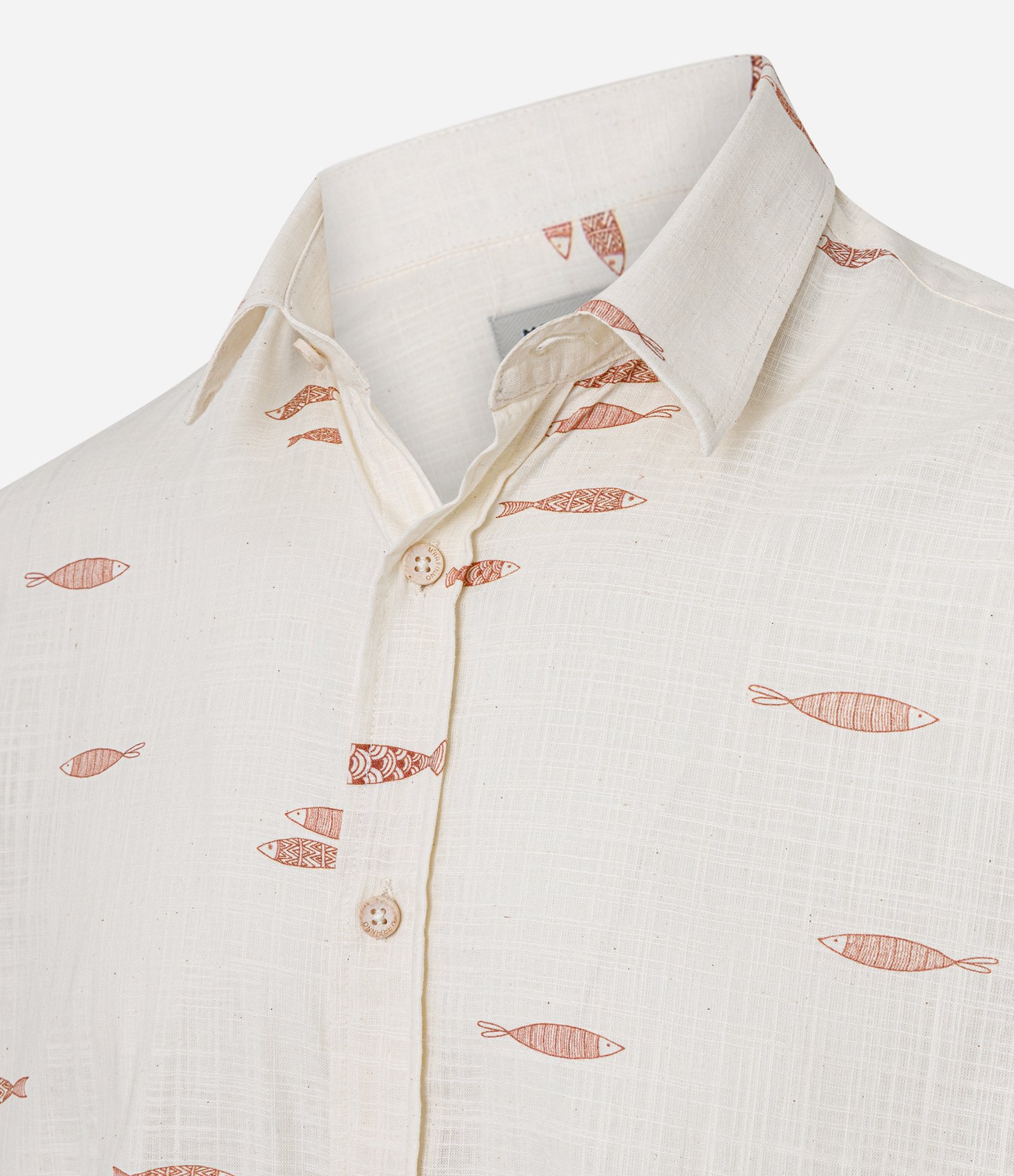Camisa Comfort em algodão com Estampa Espinha de Peixe Branco 2