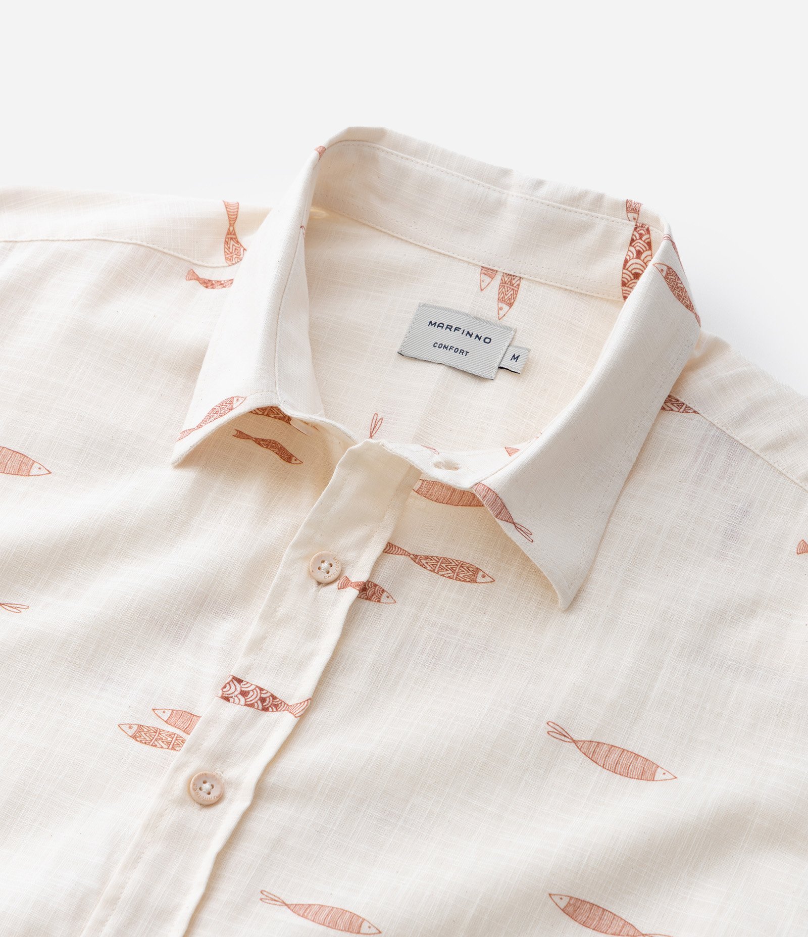 Camisa Comfort em algodão com Estampa Espinha de Peixe Branco 4