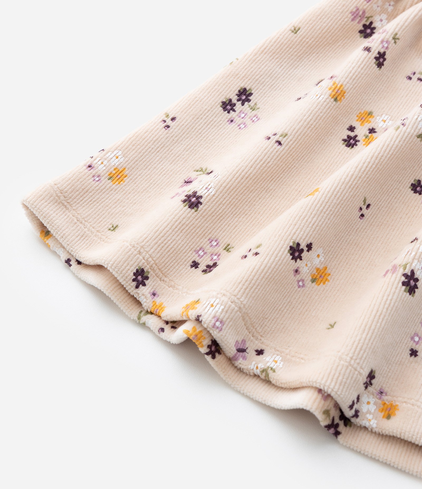 Vestido Infantil em Ribana Floral com Babado e Meia Calça – Tam 0 a 18 Meses Bege Claro 12