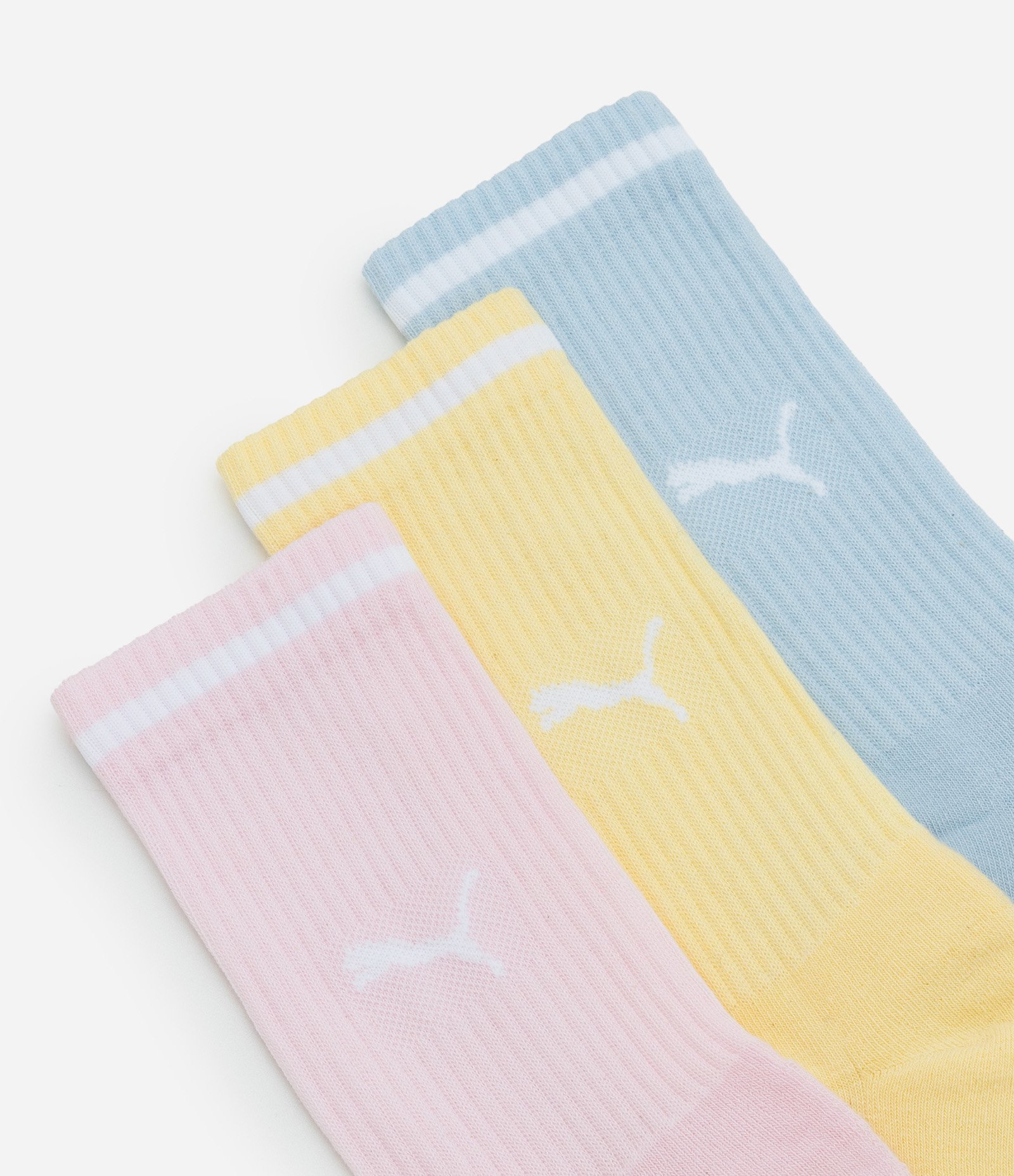 Kit 03 Meias Cano Alto Esportiva em Algodão Puma Azul/Amarela/Rosa 4