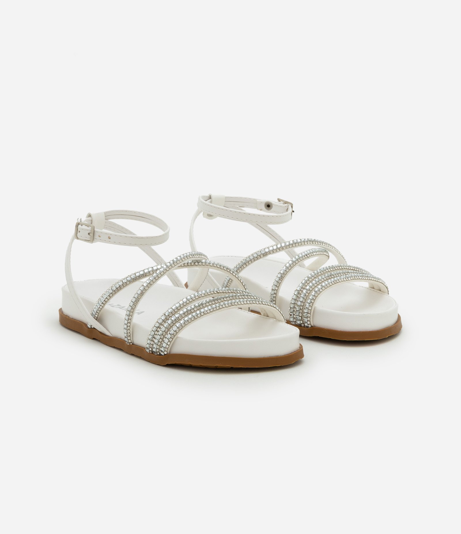 Sandália Infantil de Tiras em PU com Strass Aplicado - Tam 28 ao 33 Branco 1