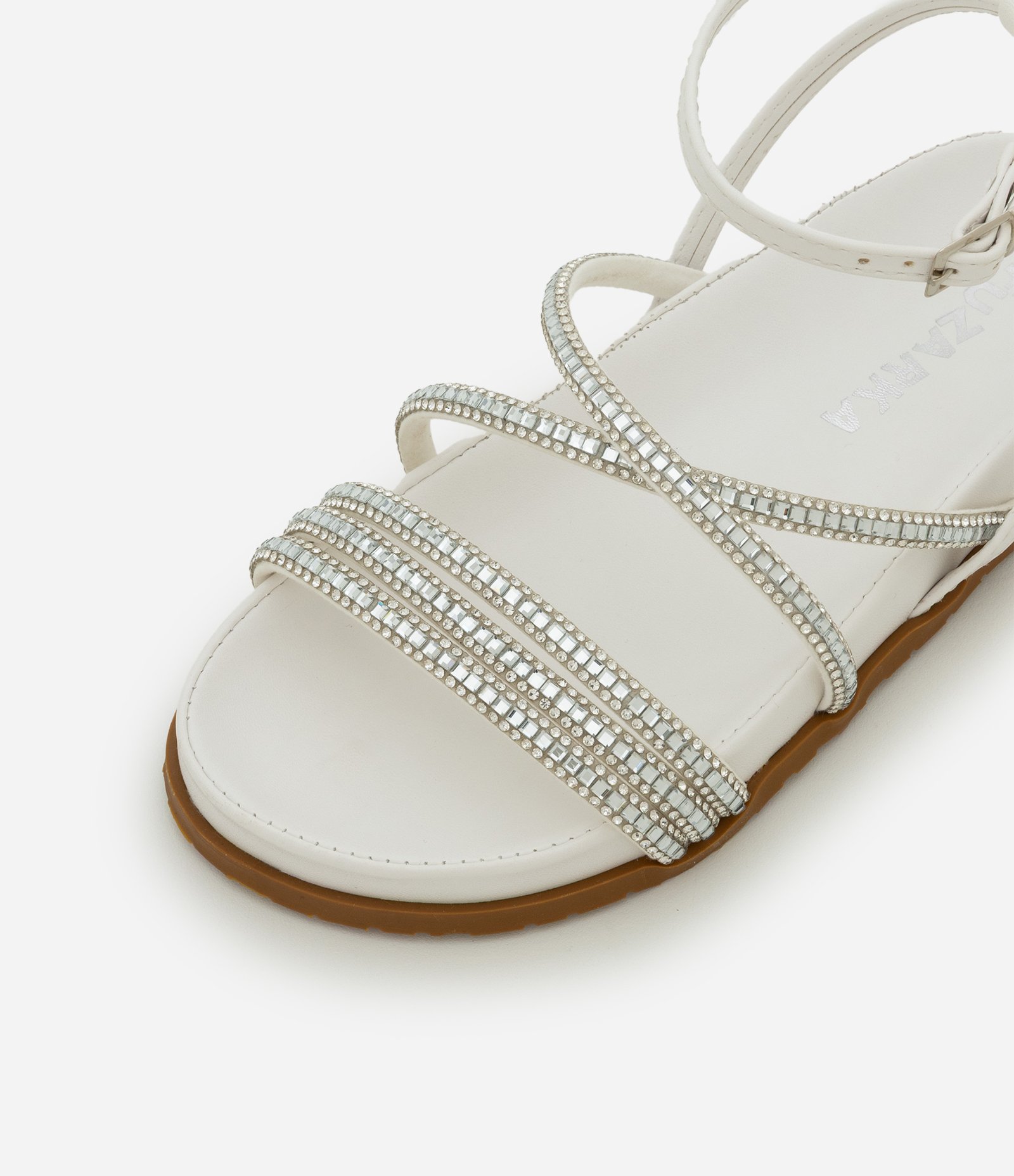 Sandália Infantil de Tiras em PU com Strass Aplicado - Tam 28 ao 33 Branco 2