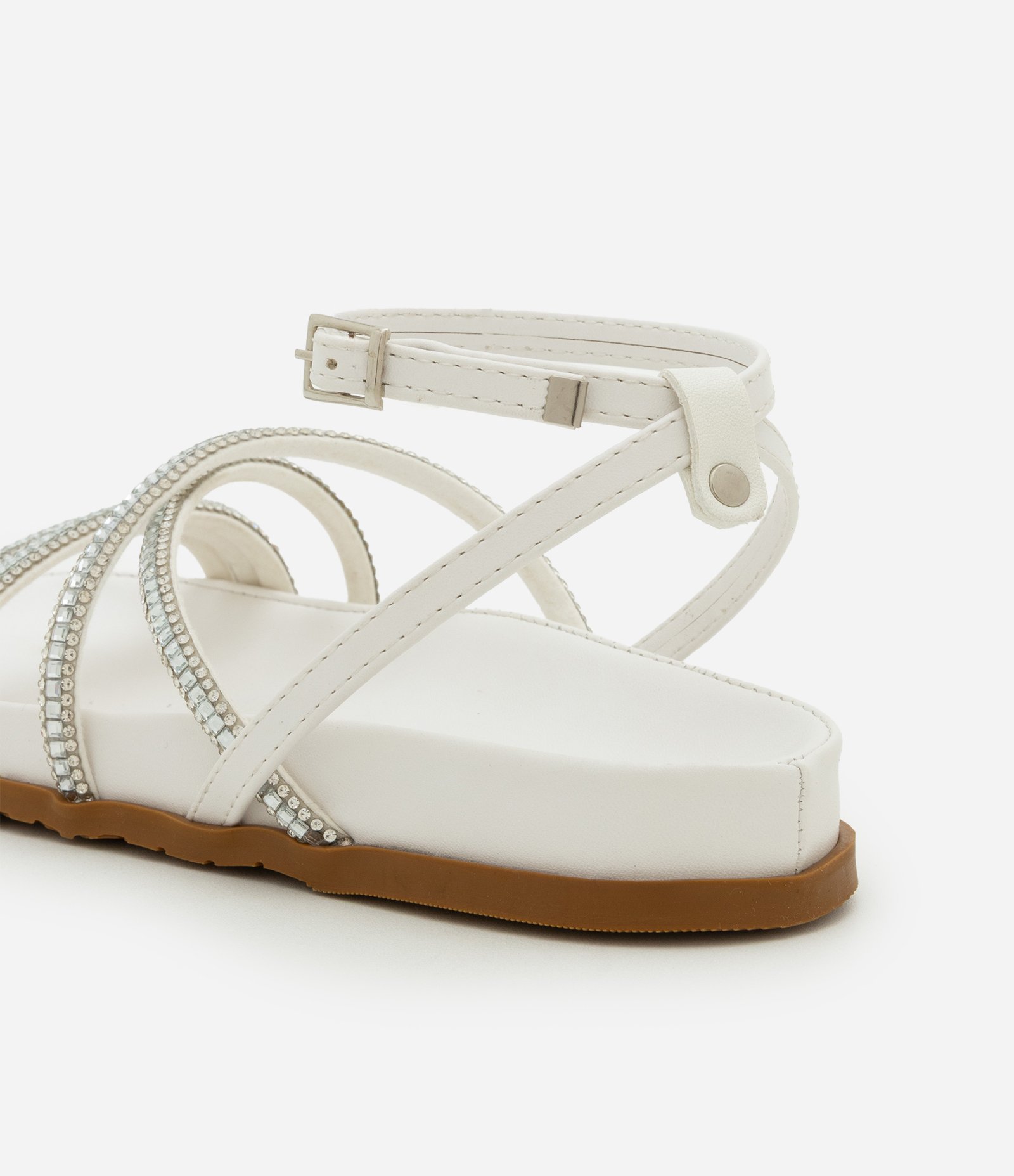 Sandália Infantil de Tiras em PU com Strass Aplicado - Tam 28 ao 33 Branco 3