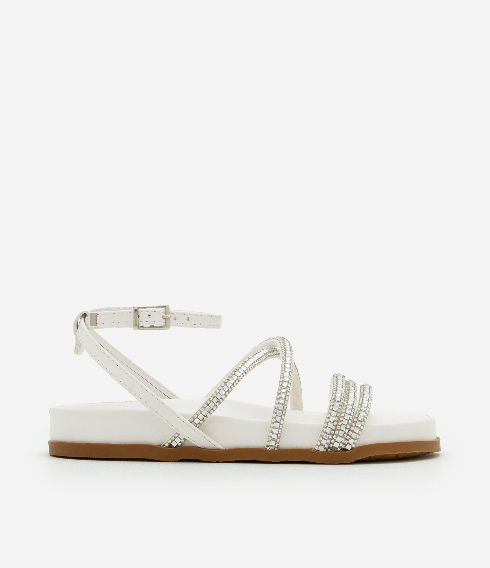 Sandália Infantil de Tiras em PU com Strass Aplicado - Tam 28 ao 33 Branco 4