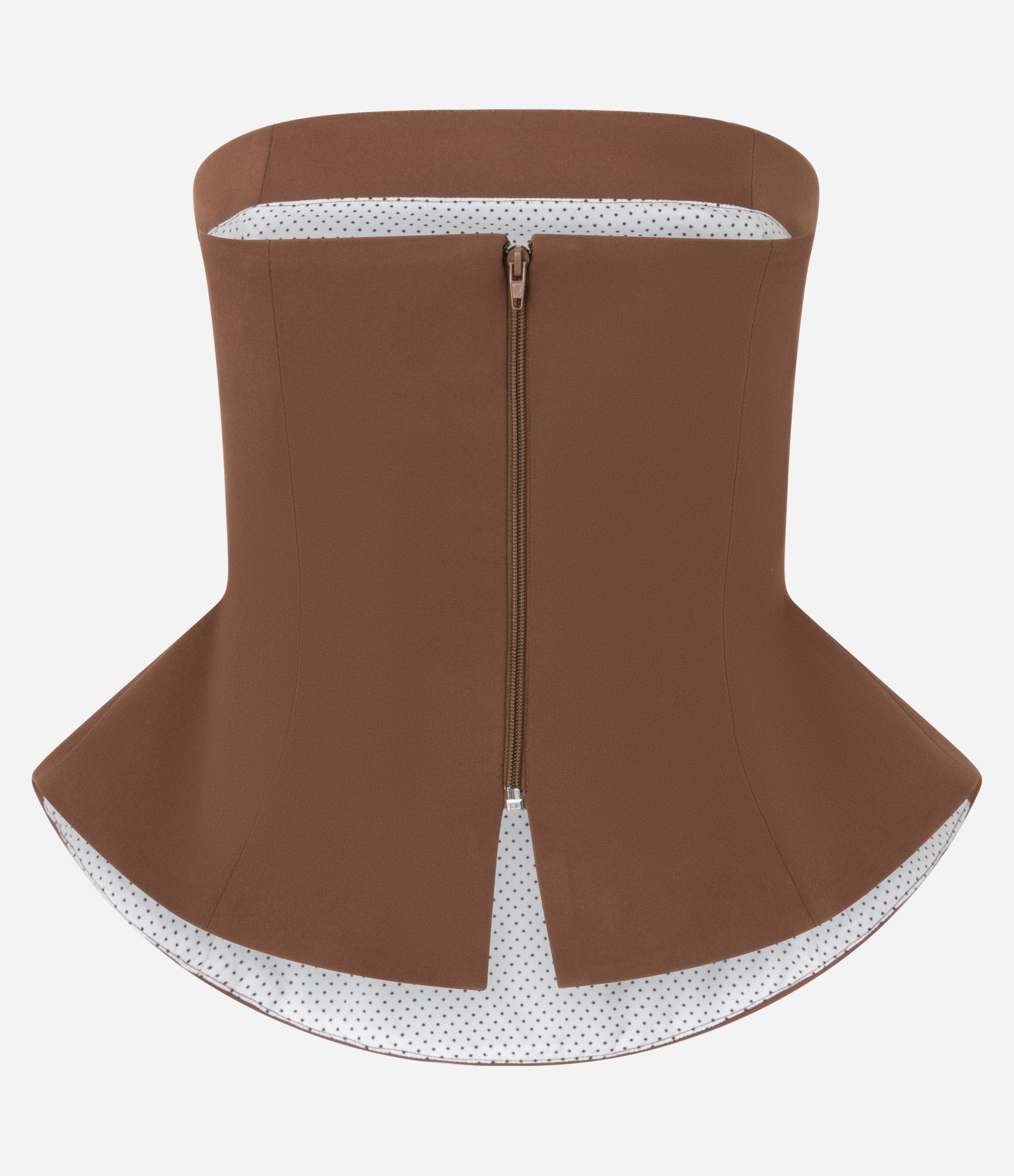 Blusa Peplum Alfaiataria Sem Manga com Recortes Marrom 5