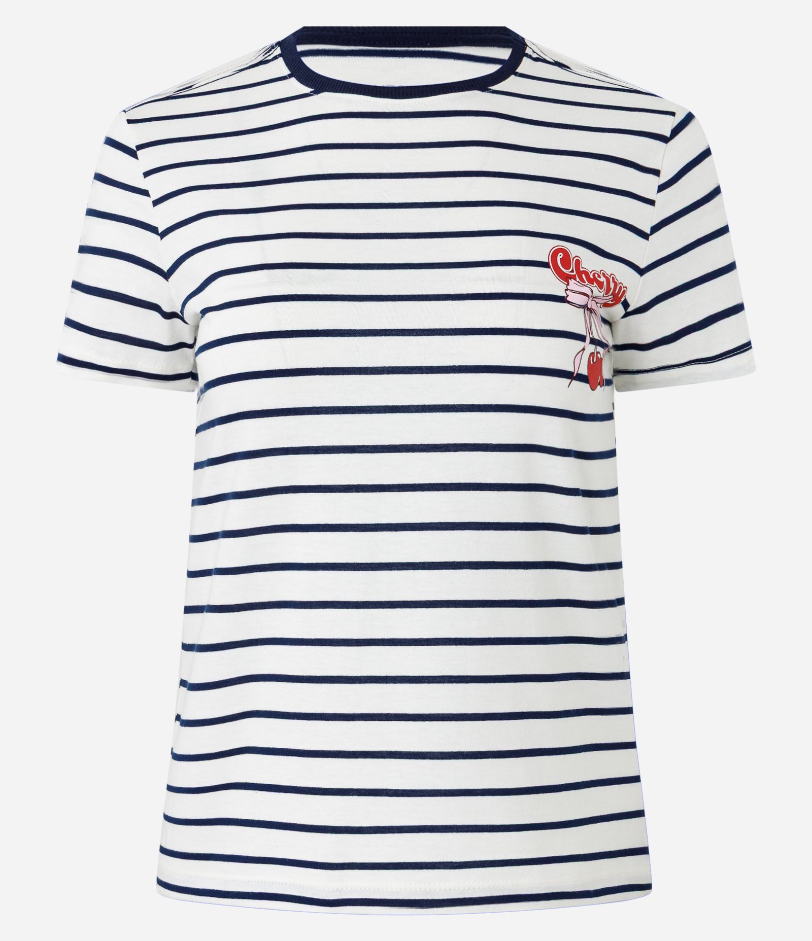 Camiseta T-shirt em Algodão com Estampa de Cereja e Listras Contrastantes Branco 4