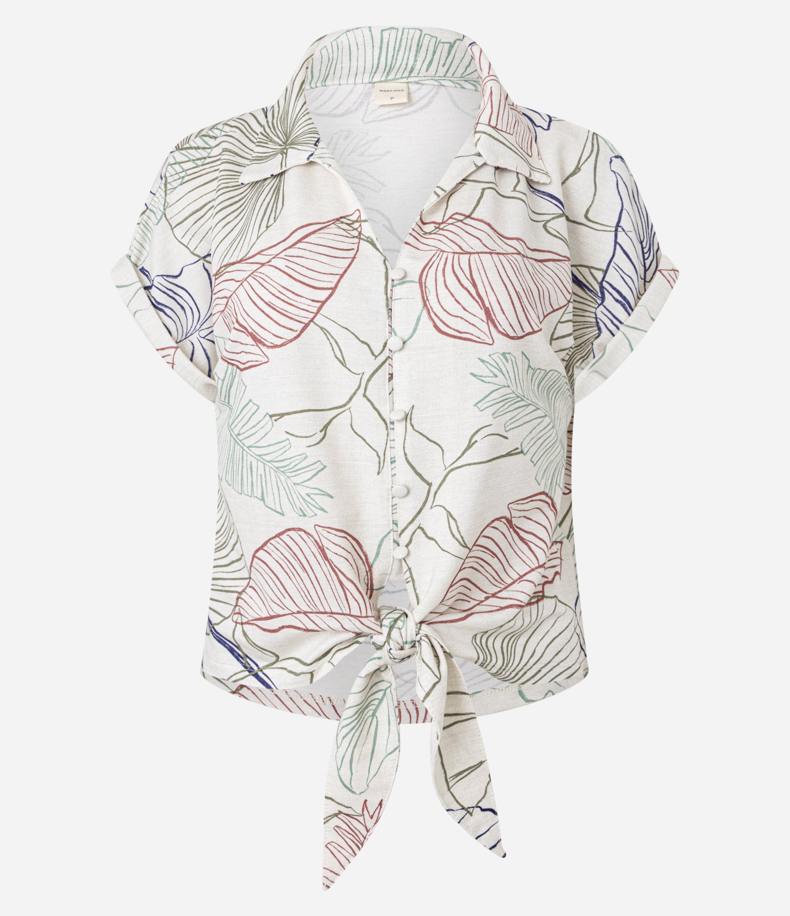 Blusa em Viscose com Gola Polo e Estampa Folhagem Bege 5