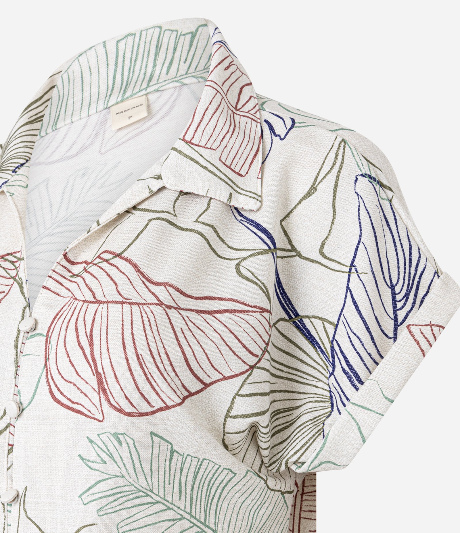 Blusa em Viscose com Gola Polo e Estampa Folhagem Bege 6