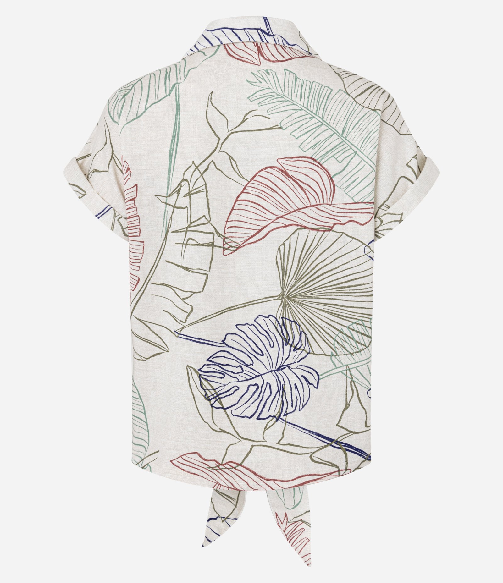 Blusa em Viscose com Gola Polo e Estampa Folhagem Bege 7