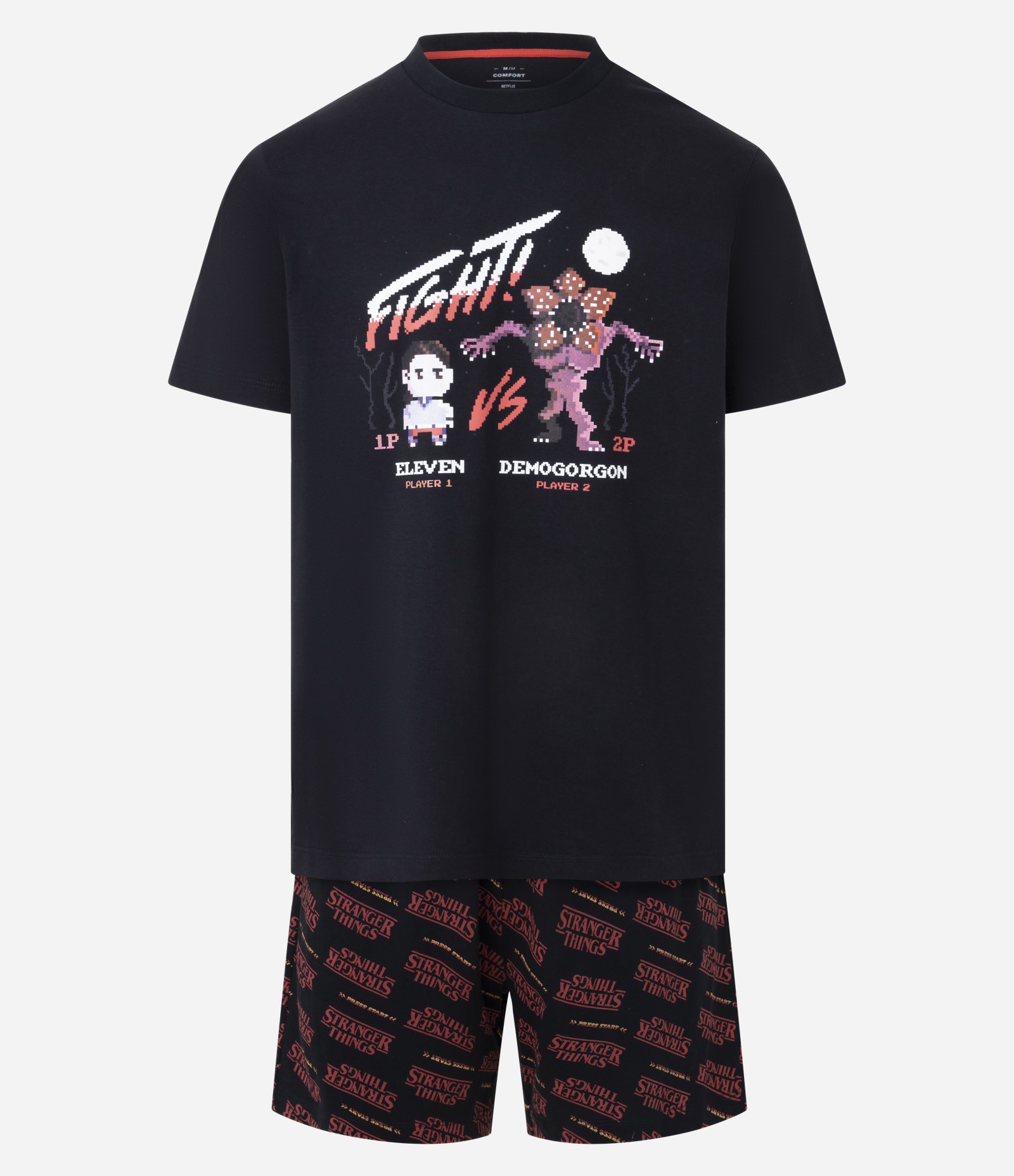 Pijama Comfort em Algodão com Estampa Stranger Things Preto 1
