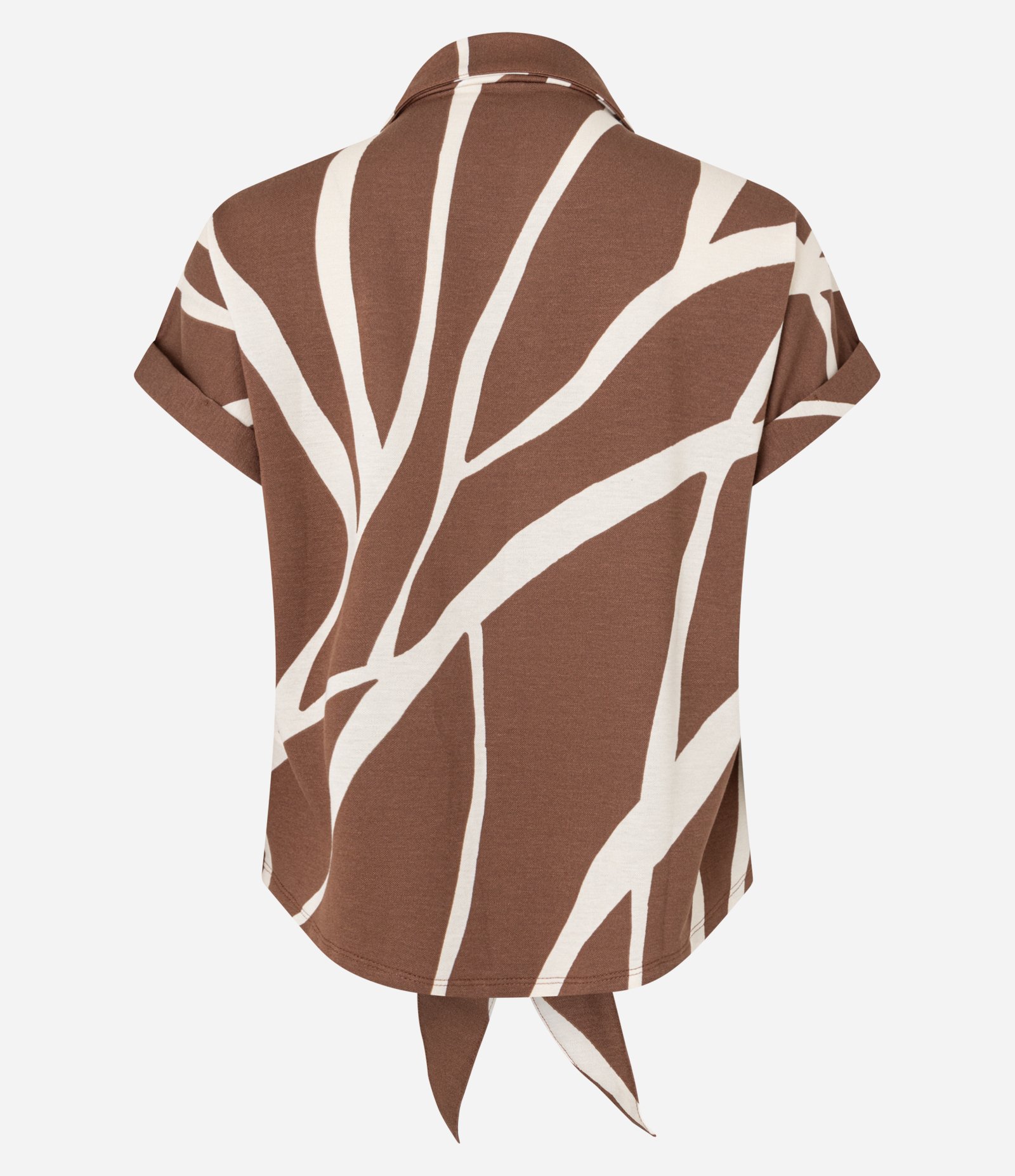 Blusa em Viscolycra com Amarração e Estampa Abstrata Marrom/Off White 6