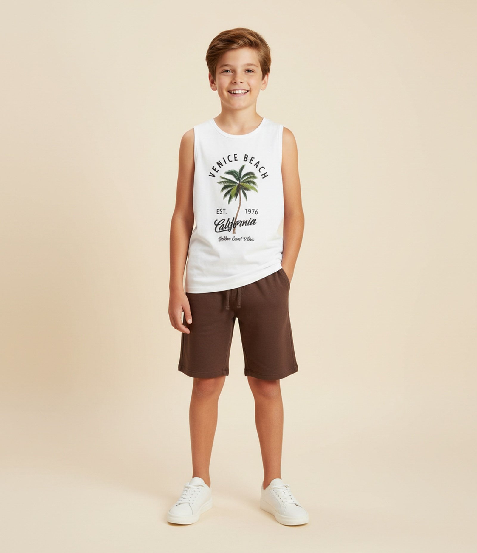 Regata Infantil com Estampa de Coqueiro - Tam 5 a 14 Anos Branco 1