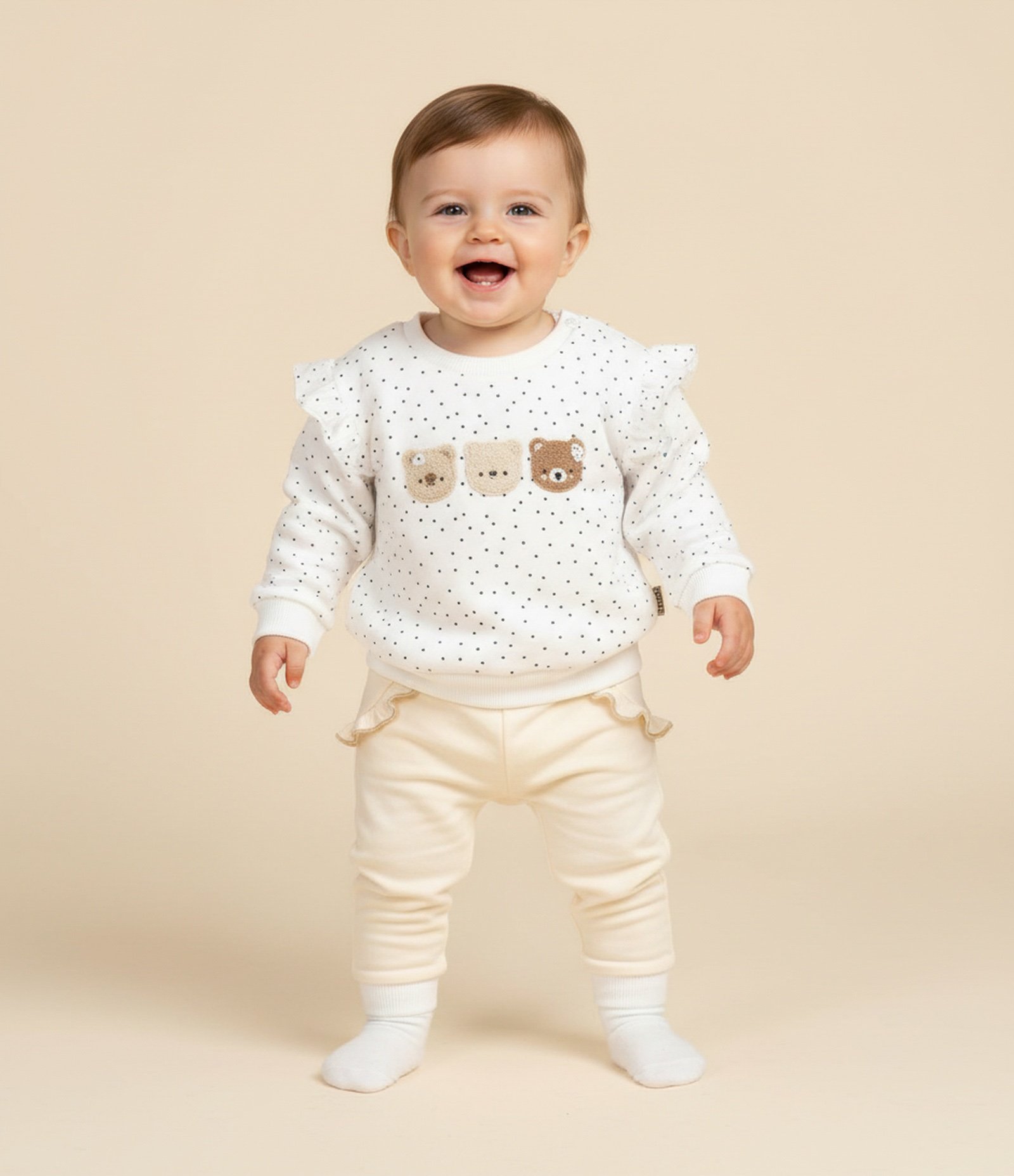 Casaco Infantil em Chenille com Bordados de Ursos – Tam 0 a 18 Meses Branco 1