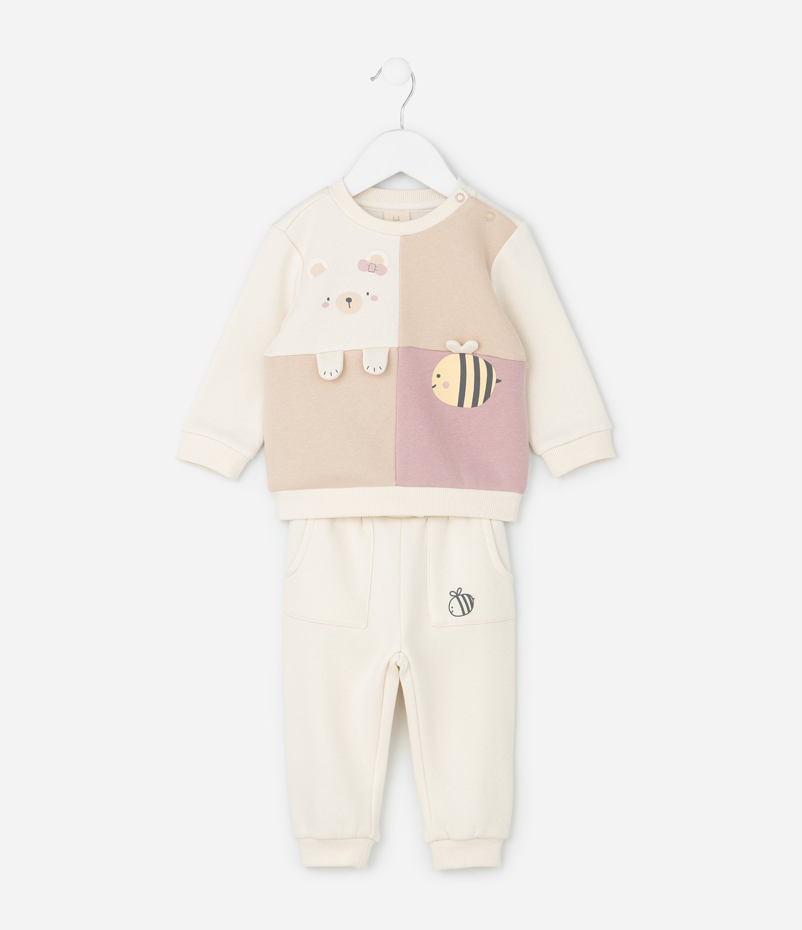 Conjunto Infantil com Estampa de Abelha e Urso – Tam RN a 18 Meses Bege Claro 2