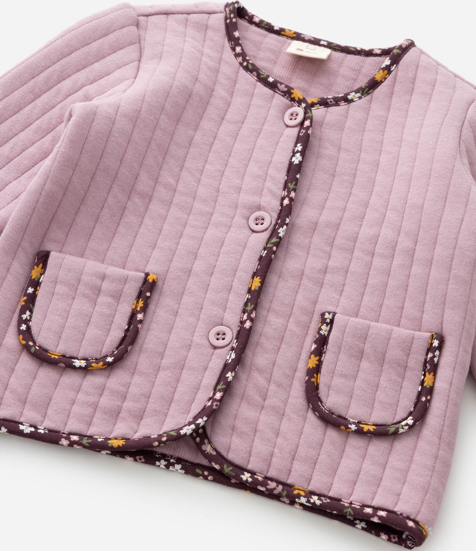 Conjunto Infantil Matelassê com Jaqueta Viés Floral e Calça – Tam 0 a 18 Meses Lilás/Vinho 12