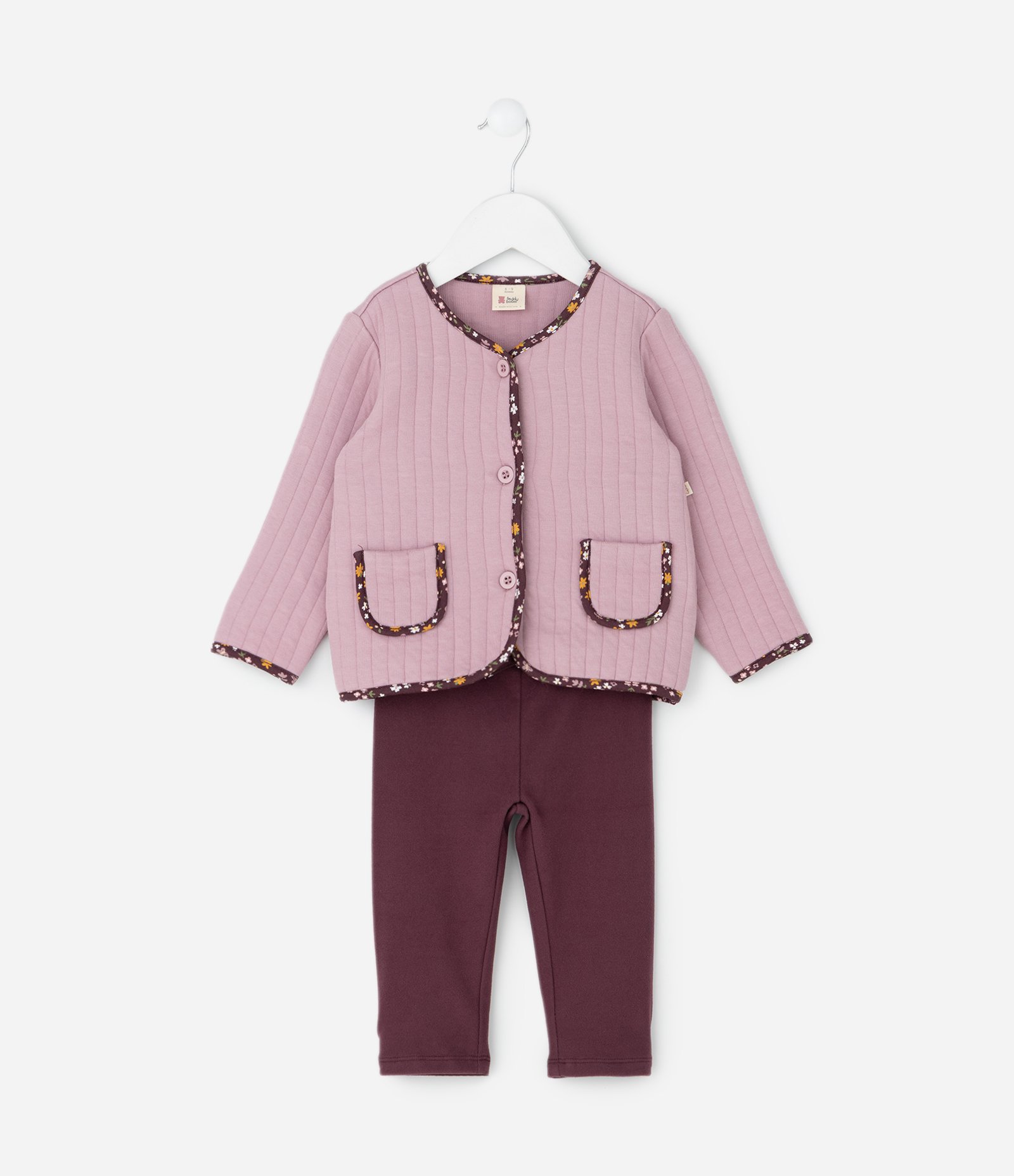 Conjunto Infantil Matelassê com Jaqueta Viés Floral e Calça – Tam 0 a 18 Meses Lilás/Vinho 1