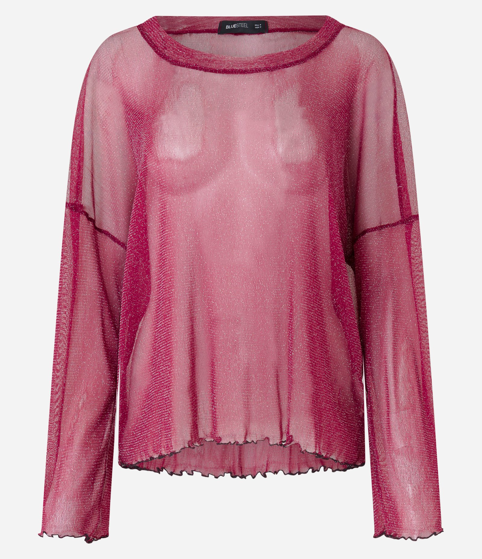 Blusa em Tule com Brilho e Manga Longa Vermelho 4