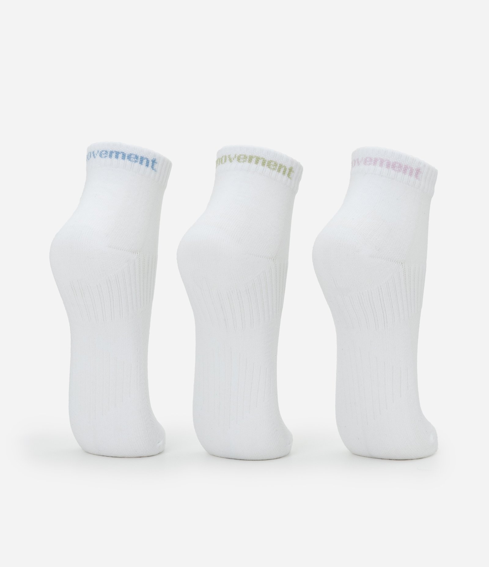 Kit 03 Pares de Meias Cano Baixo em Poliamida com Lettering Movement Branco 3