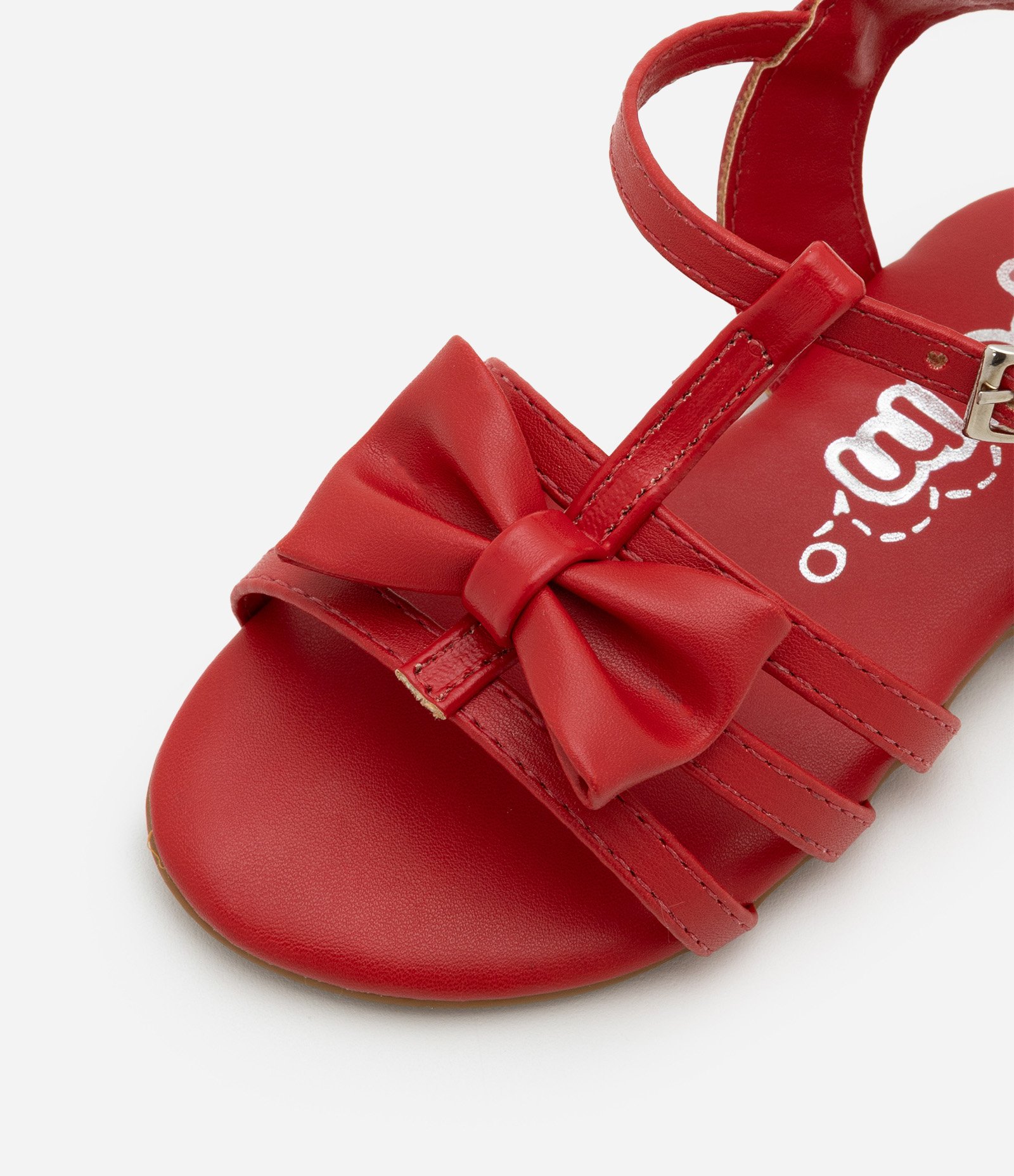 Sandália Infantil Rasteira em PU com Laço Aplicada - Tam 20 ao 24 Vermelho 4